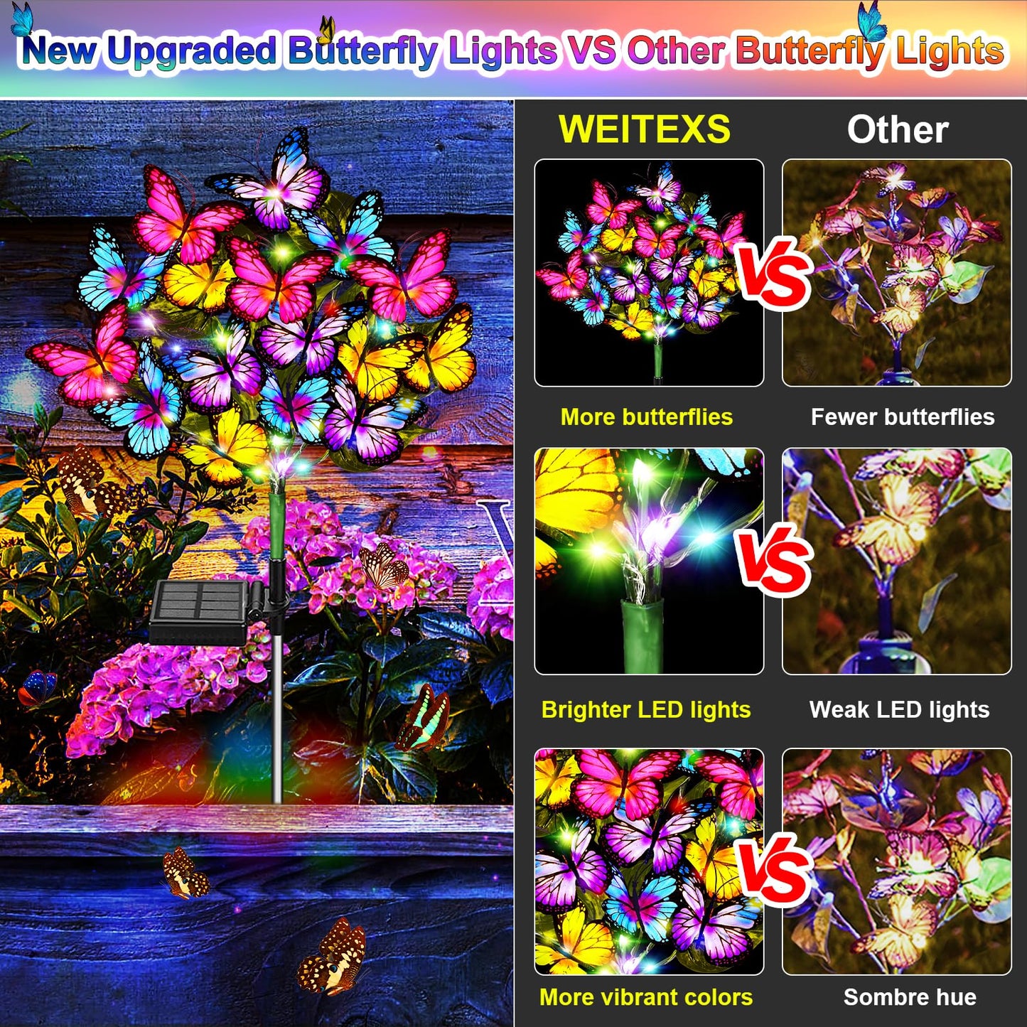 Solar Garden Lights Solar Lights Outdoor Waterproof Solar Lights 6 Pack With New Upgraded 216 Led 102 Butterfly Outdoor Solar Lights For Yard Outside Garden Pathway Decor Gifts For Women
