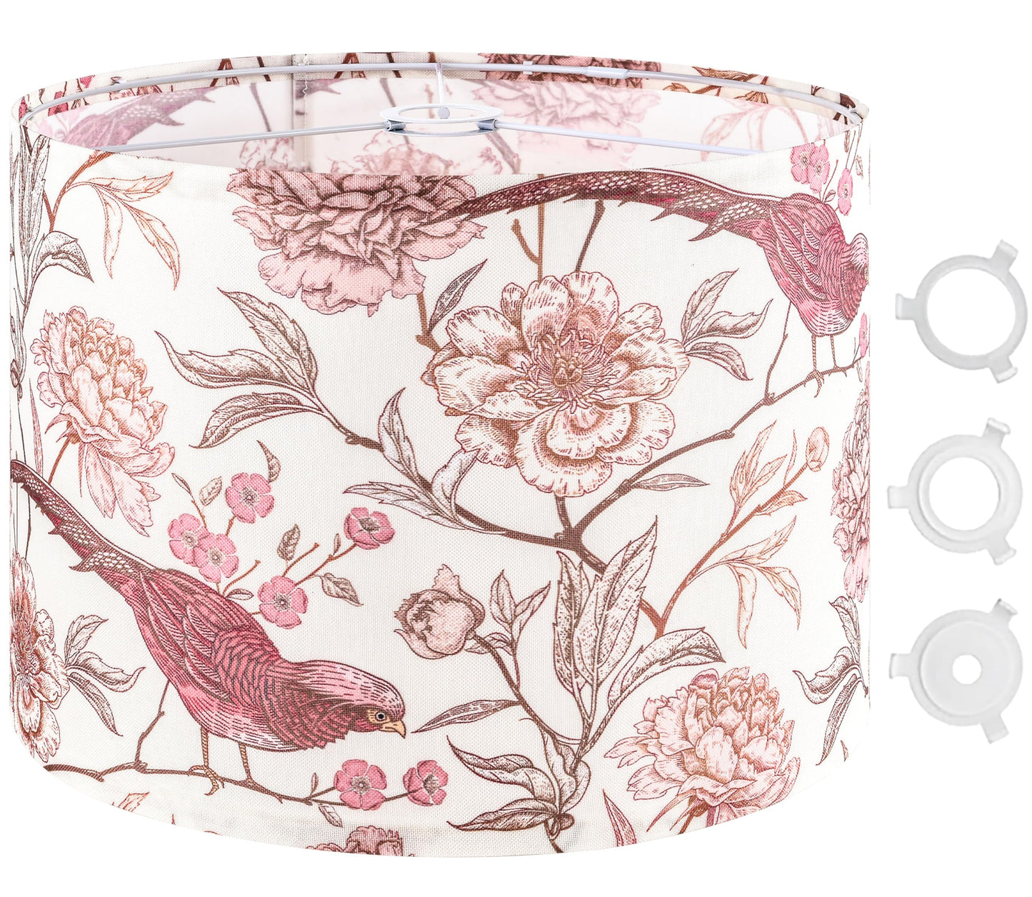 Go&So 1 Pack Floral Bird Large Drum Lamp Shade 1.65Spider E27 Base 16 X16 X12 Printed Pattern Design Diy Assembly With Multi-Adapter (E26/E14/10Mm) Ideal For Floor/Table Lamps/Pendant Lighting