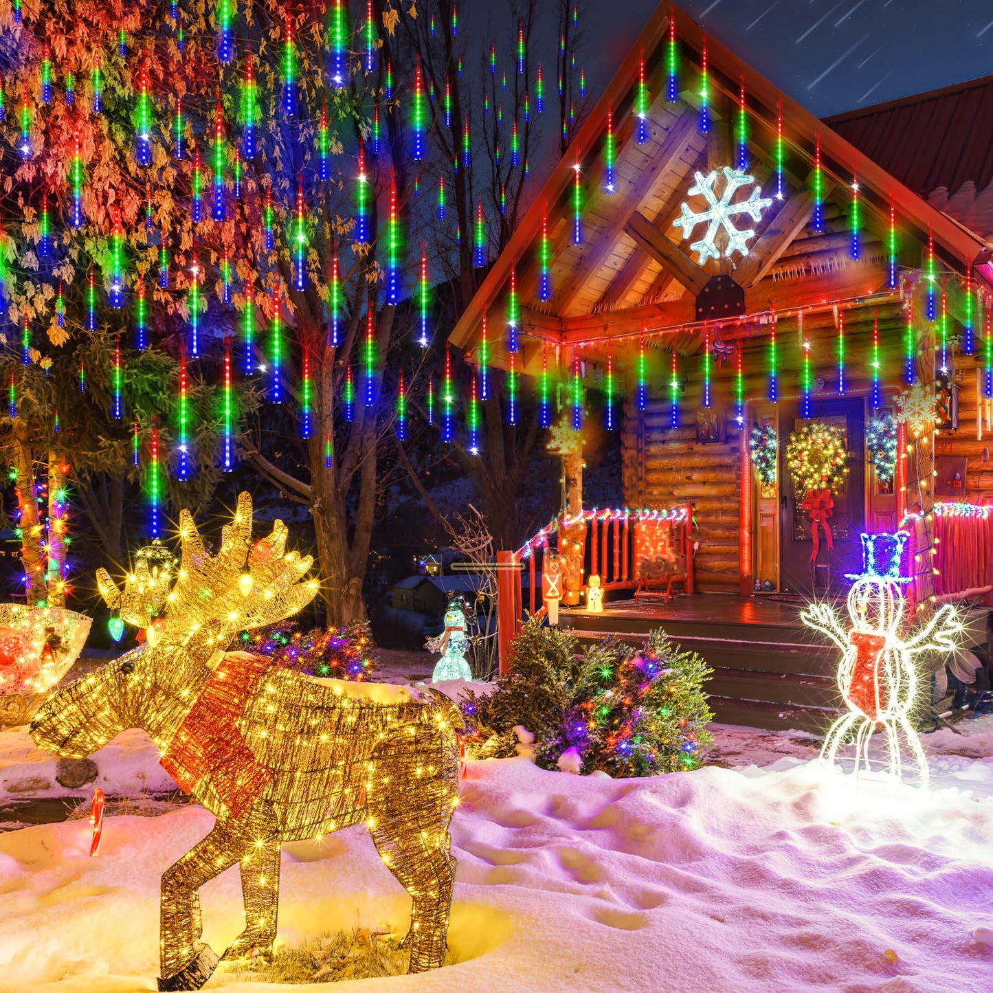 KNONEW 15in Outdoor Christmas Lights, 24 Tube 672 LED Meteor Shower, Waterproof, Multicolor, Model KN-1000-LIG168-01