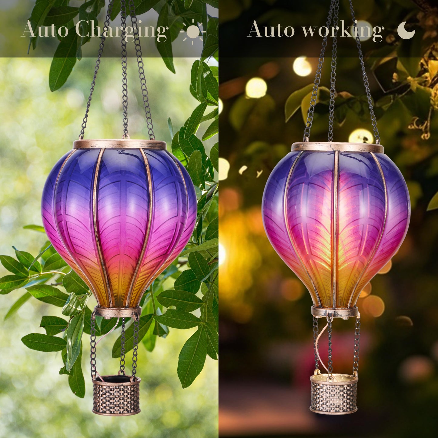 TeresaS Collections Hot Air Balloon Solar Lantern For Garden Decor  Flickering Flame Hanging Solar Light For Outdoor  Purple & Pink Plastic Lamp For Yard Tree Gift For Mom