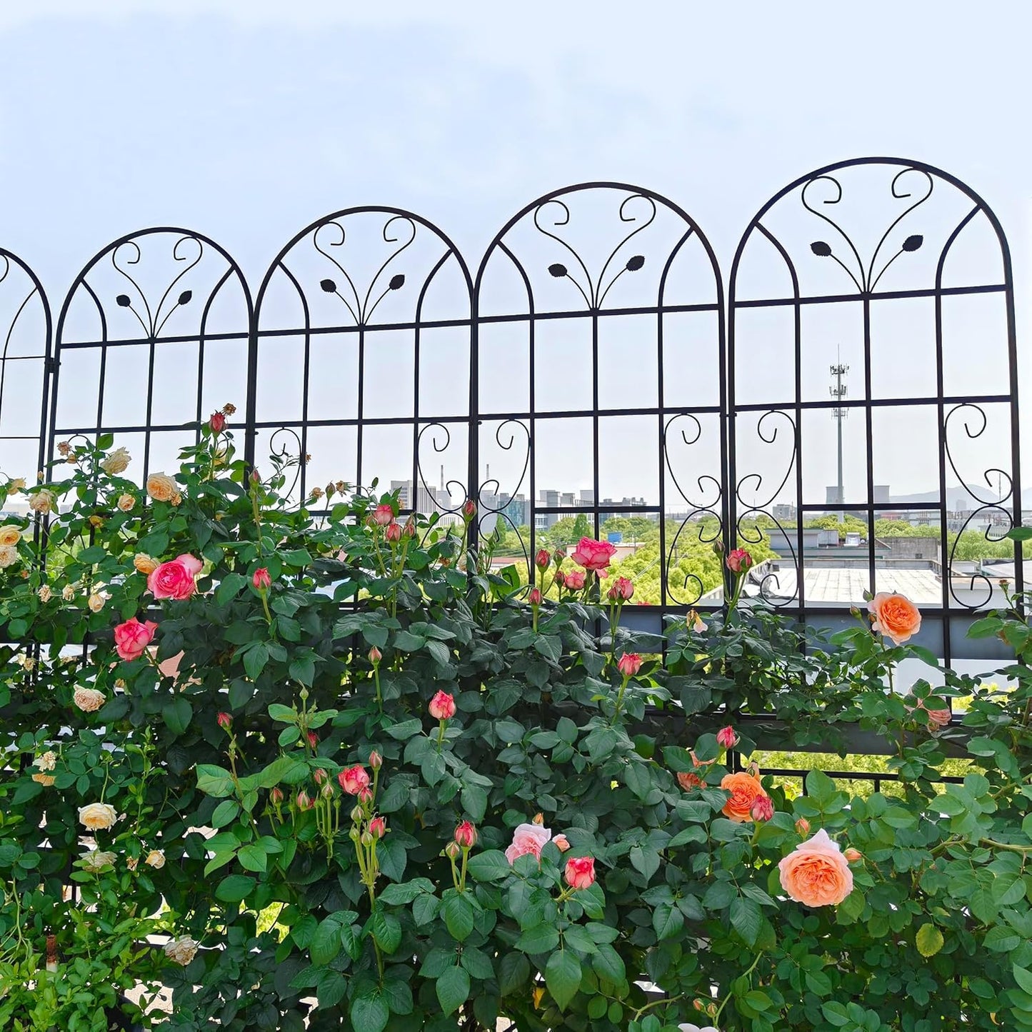 8 Pack Metal Garden Trellis for Climbing Plants, 86.7" Tall Rustproof Outdoor Trellis Panel with Vine Lines Design, Decorative Black Iron Plant Support for Vine, Rose, Flower, Garden Wall