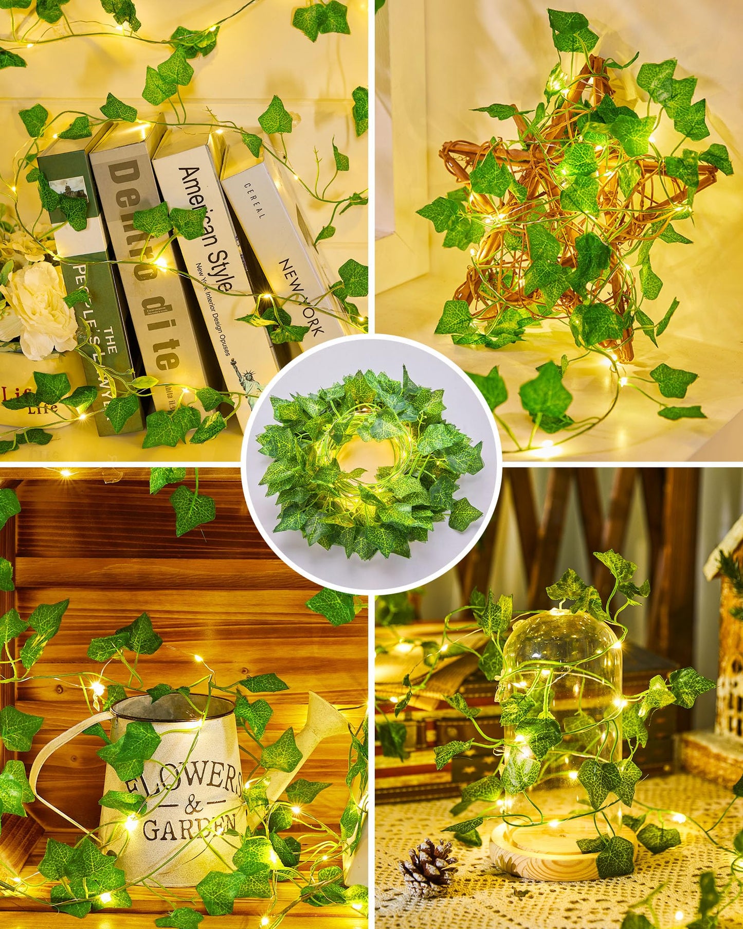 Minetom Vine Lights For Bedroom  21Ft 60Led Fairy Lights Battery Operated With Remote Control  8 Lighting Modes Ivy Vines String Light For Bedroom Room Wall Wedding Christmas  Warm White
