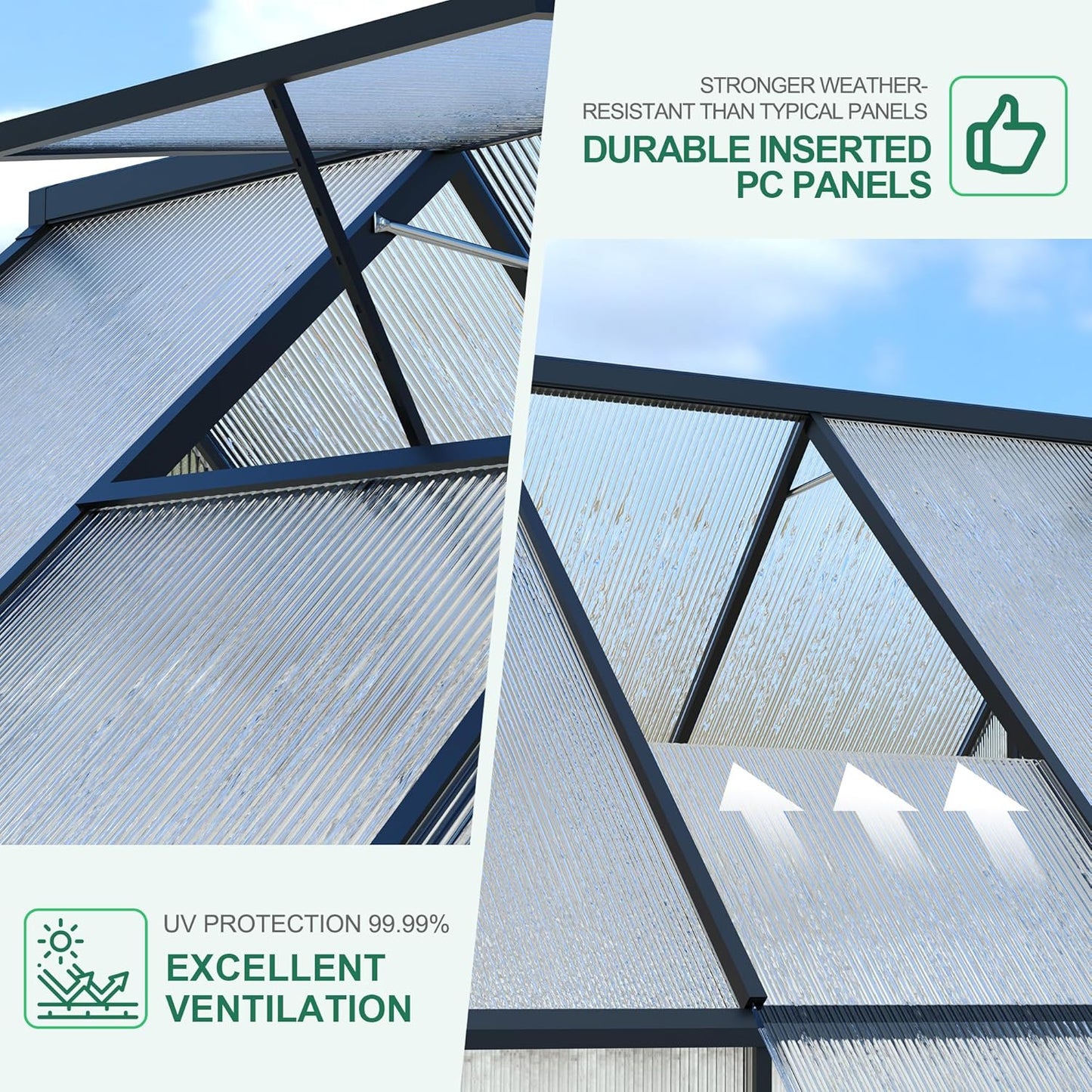8'x12' Aluminum-Framed Polycarbonate Greenhouse, Heavy Duty Polycarbonate Greenhouse with Quick Setup Structure and Roof Vent, Large Enhanced Aluminum GreenhouseKit for Outdoors