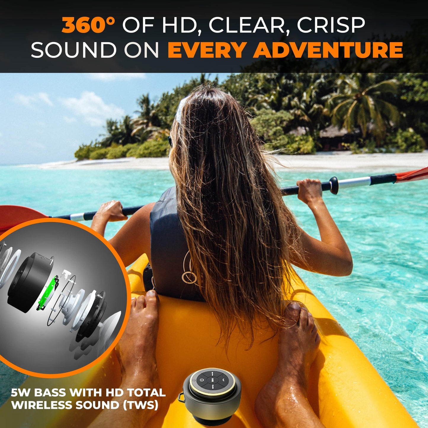 Ifox Portable Bluetooth Shower Speaker, Ipx7 Waterproof Outdoor Wireless Speaker, Built-In Mic, Carabiner, Beach, Camping, Hikin