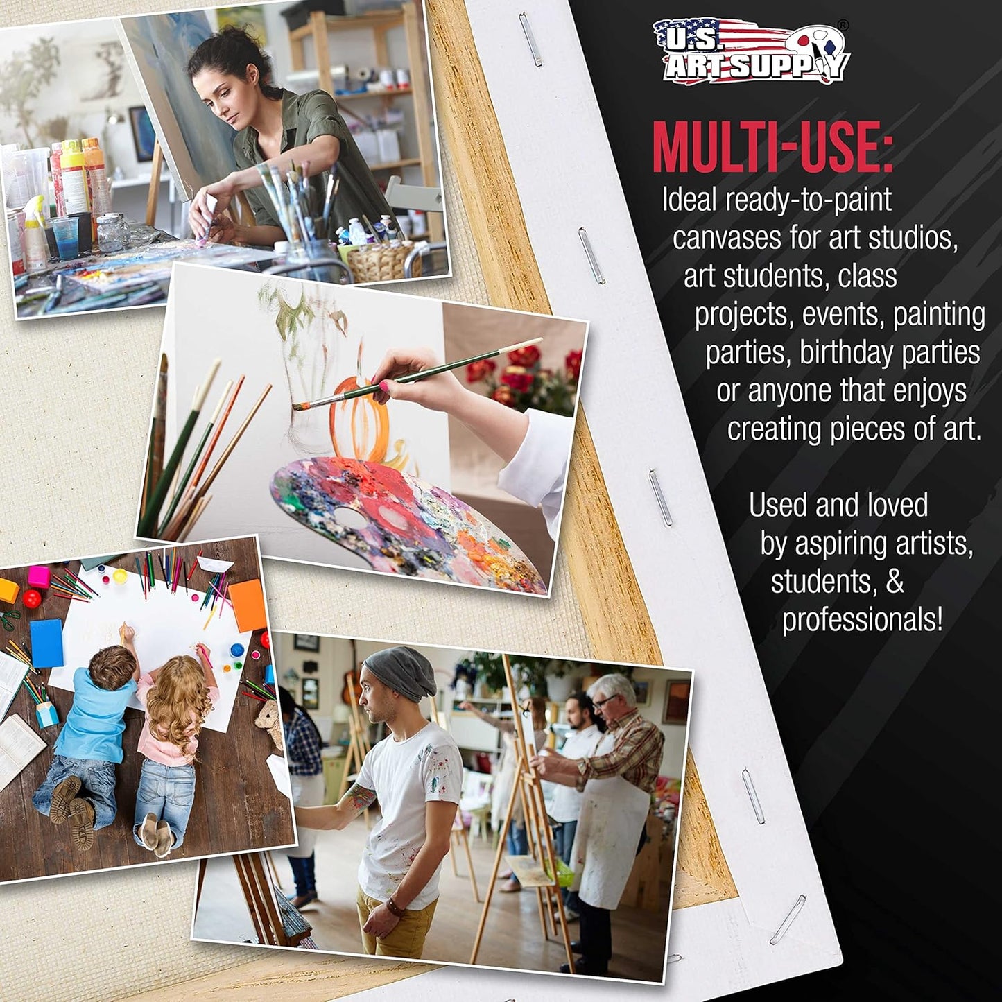 U.S. Art Supply X-Large Stretched Canvas for Painting 30x30 inch Gallery Depth 1-1/2" Thick, 2-Pack - 12oz Acrylic Gesso Triple Primed, Professional Artist Quality, 100% Cotton - Oil, Pouring Paint
