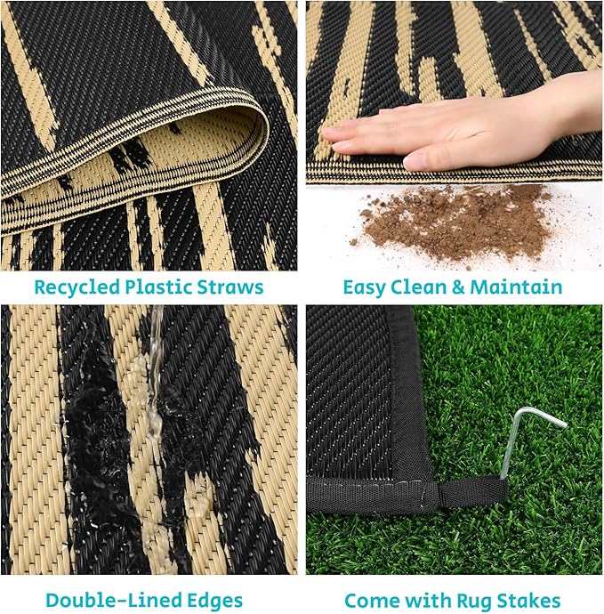 HEBE Outdoor Rug 9'x12' for Patios Clearance Waterproof Patio Mat Plastic Straw Rug Reversible RV Camping Tent Rug Outside Indoor Outdoor Area Rugs for RV,Deck,Beach,Balcony,Camper