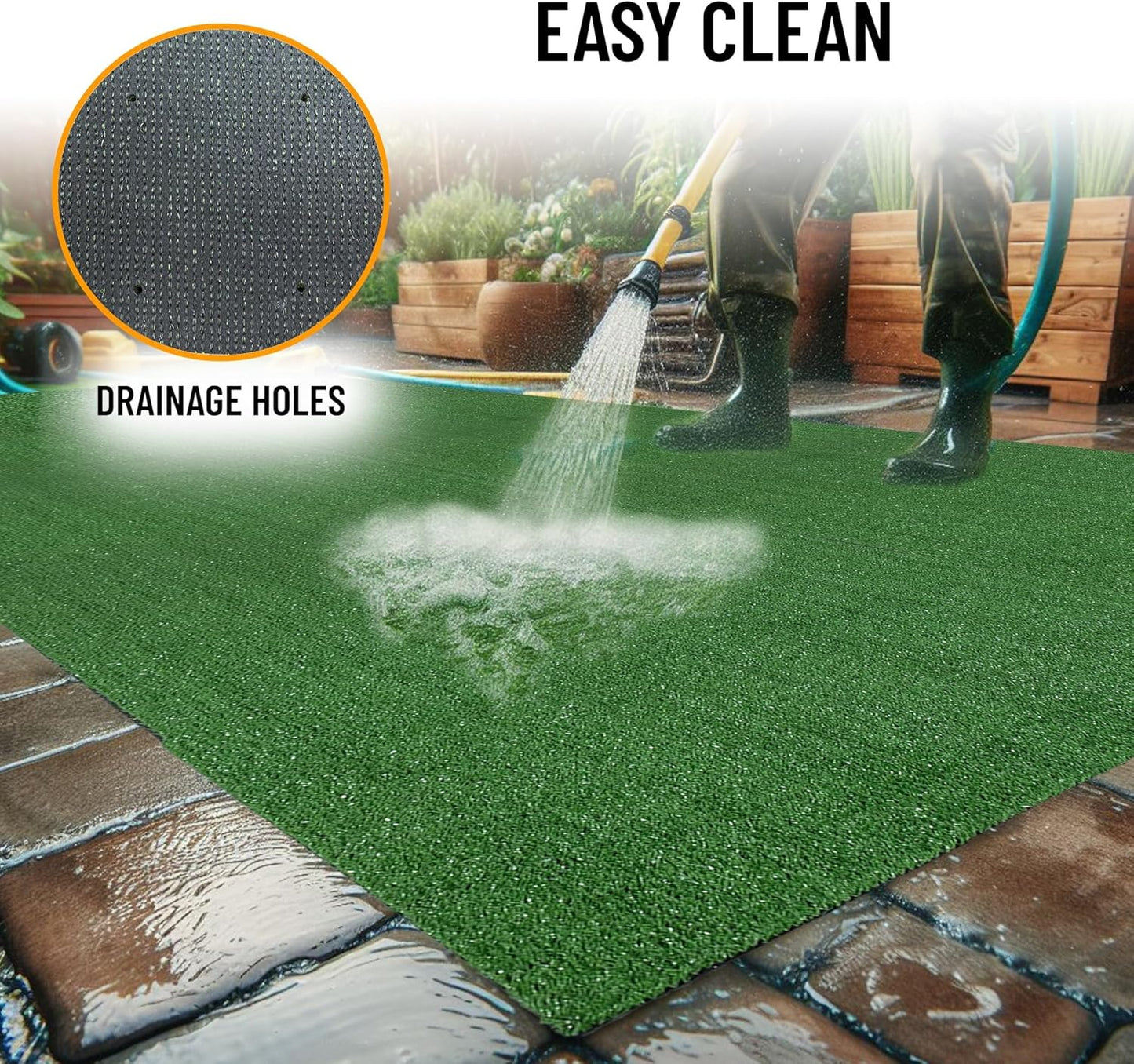 Ottomanson Artificial Grass Turf 6'6" x 44' Indoor Outdoor Faux Grass Rug with Drainage Holes, Customizable with Extra Long Size Options, Perfect for Patio Lawn Balcony Weddings Photoshoot Backdrop
