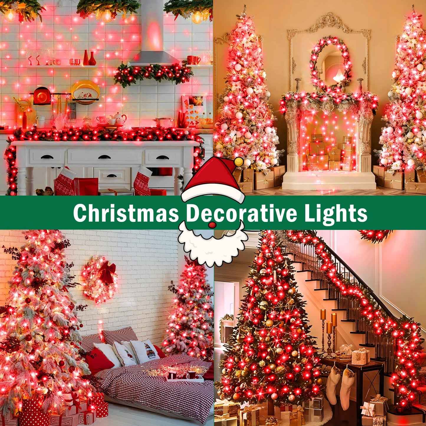 Sauirs 197Ft 500 Led Christmas Lights Outdoor String Lights With 8 Modes Timer Waterproof Fairy Light Plug In For Outside Indoor Party Xmas Palm Tree Yard Wedding Decorations(Red)