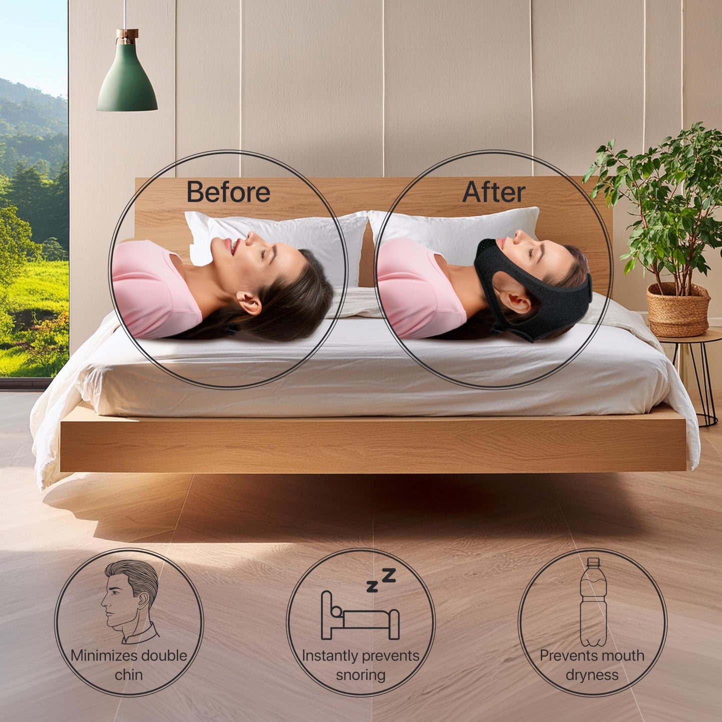 Chin Strap for CPAP Users | Comfortable Mouth Support to Encourage Closed Mouth Positioning Nasal Breathing for Men and Women Who Breathe Through The Mouth During Sleep by PIDOTI (Black, L-XL)