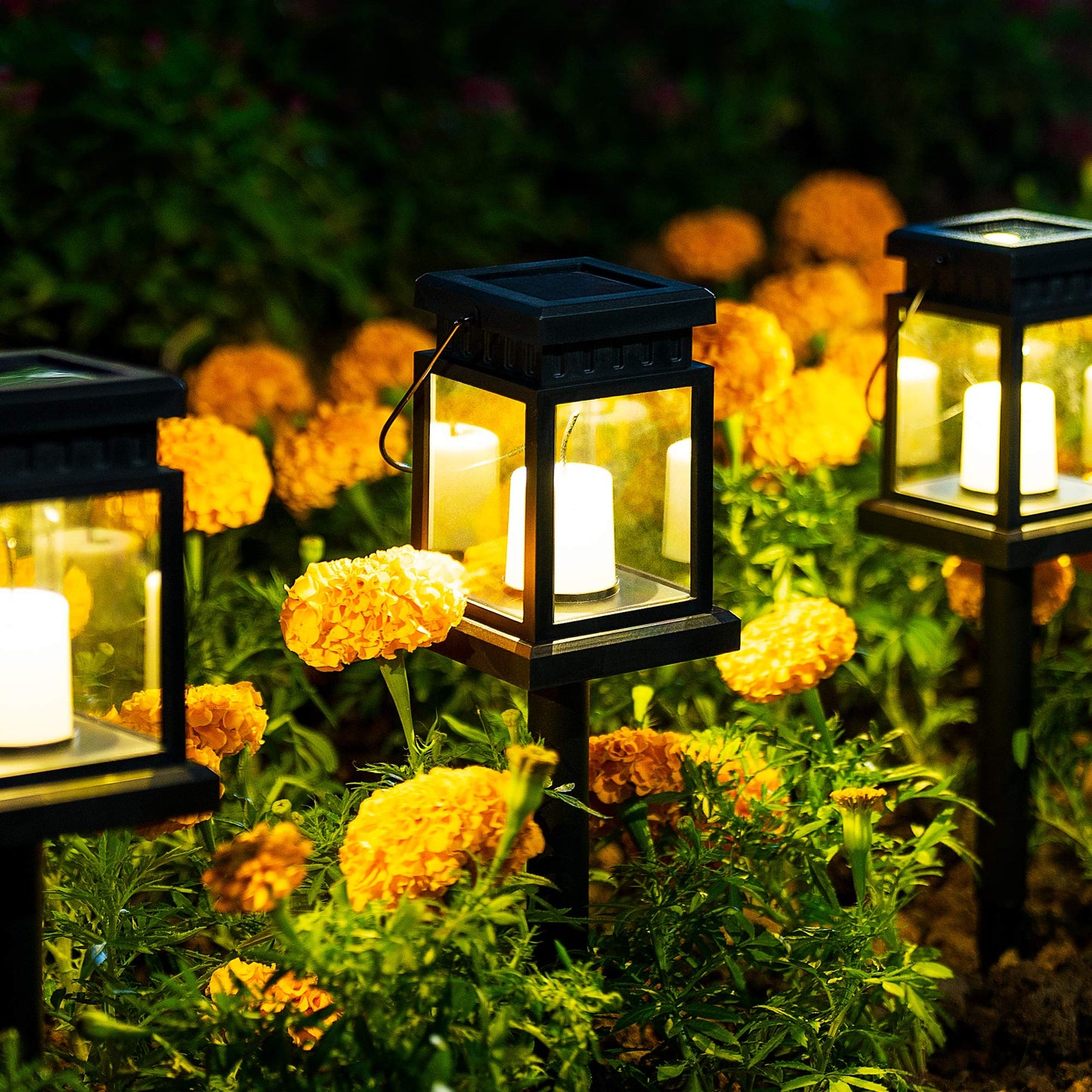 Solpex Solar Lanterns Outdoor - 8 Pack Led Hanging Lights, Waterproof, Candle Effect, Black, 3.5X3.5X16.2, Model 8374-X