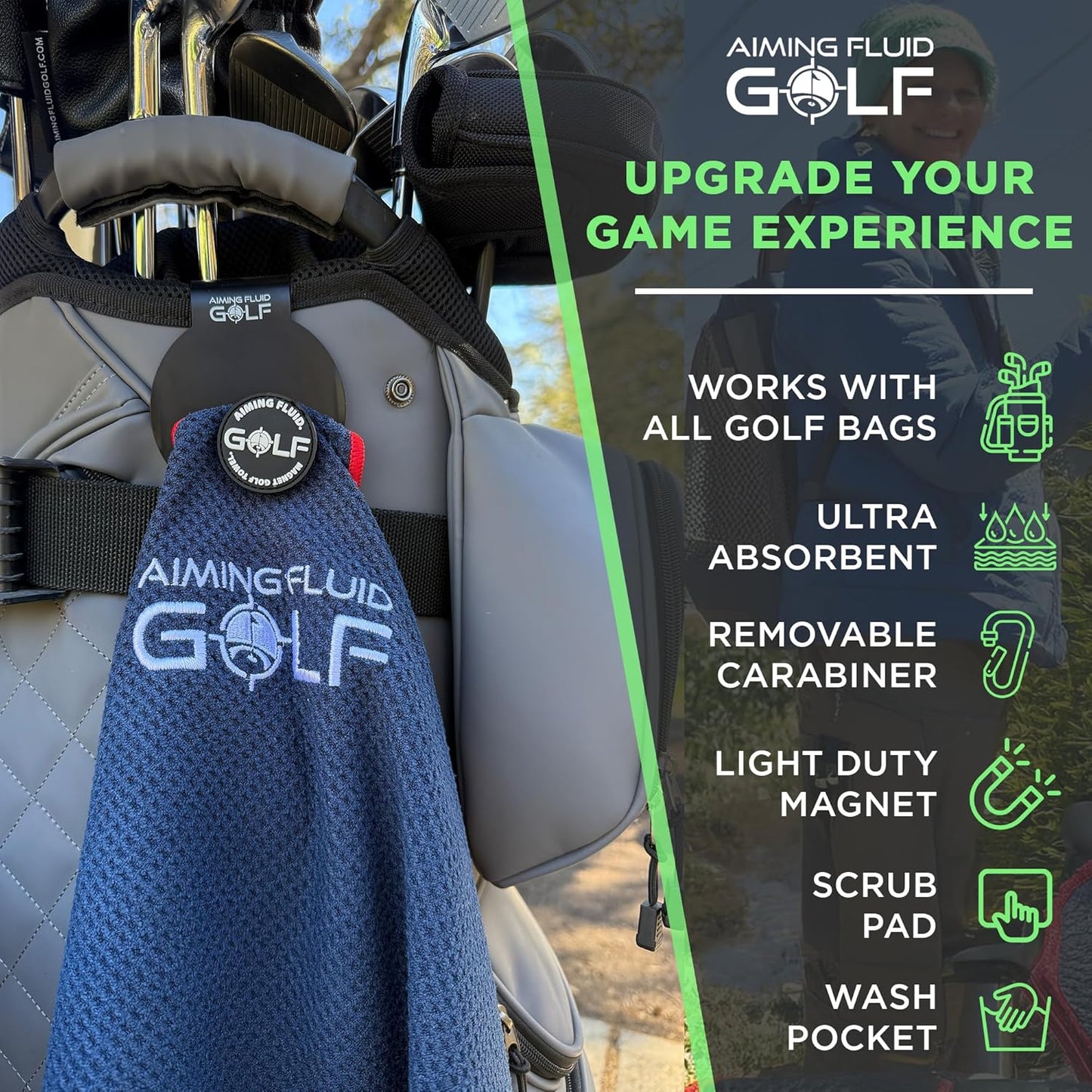 Magnetic Golf Towel & Magnetic Landing Pad – Premium Microfiber Waffle Weave I Scrub Pad I Wash Pocket I Golf Gift I Cart Carry and Tour Bag(Magnetic Landing Pad & Golf Towel 16" x 24" Grey)