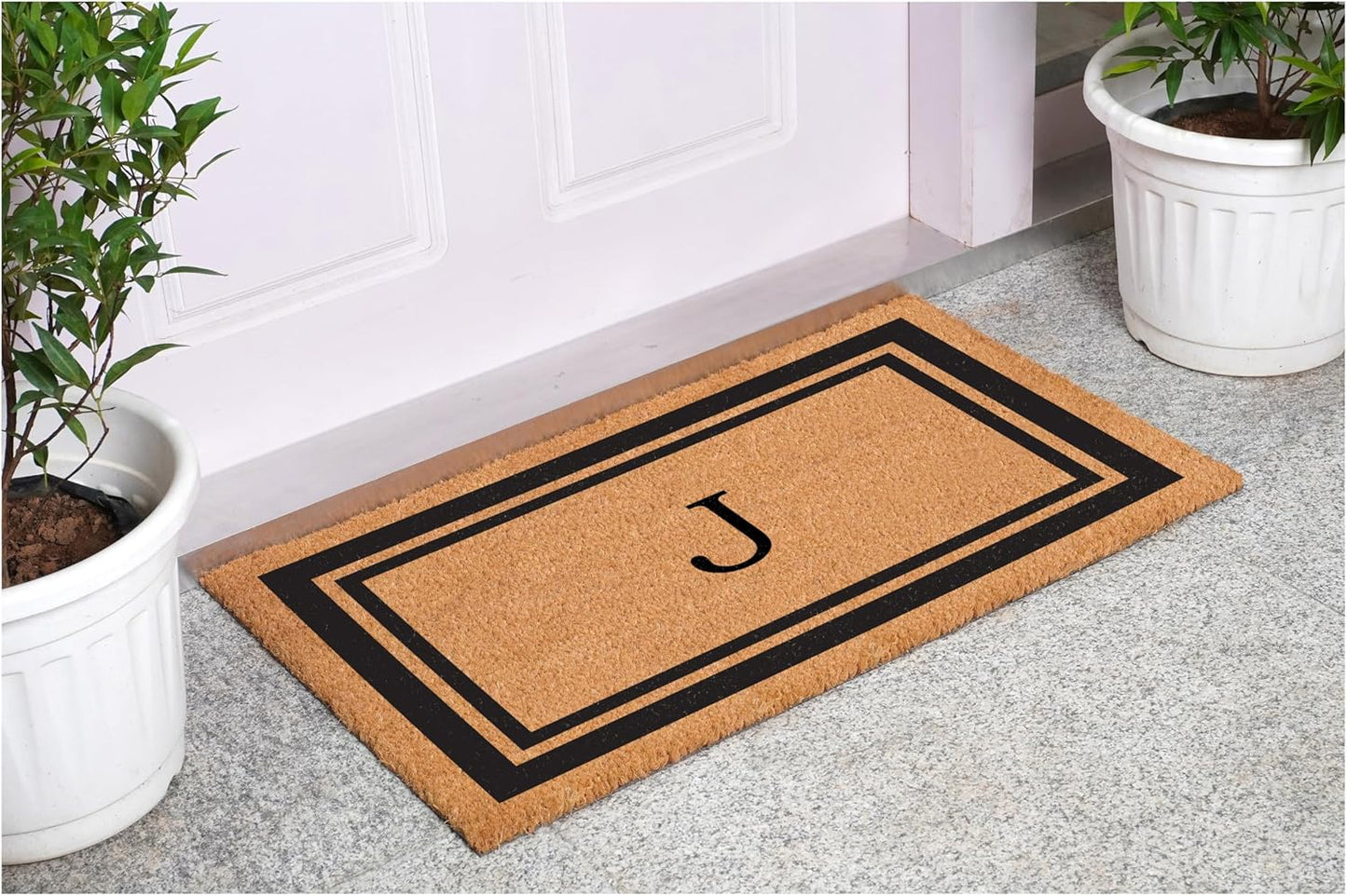 Calloway Mills 152962448 Black Border 24" x 48" Monogram Doormat (Letter J)