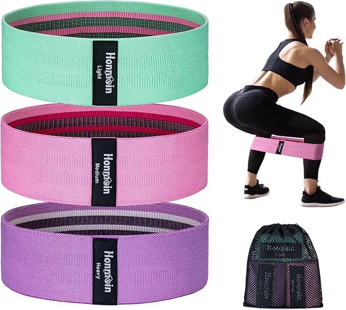 Honmein Resistance Bands for Working Out, 3 Levels Exercise Bands Workout Bands Set for Women Men, Hip Legs Booty Bands fo...