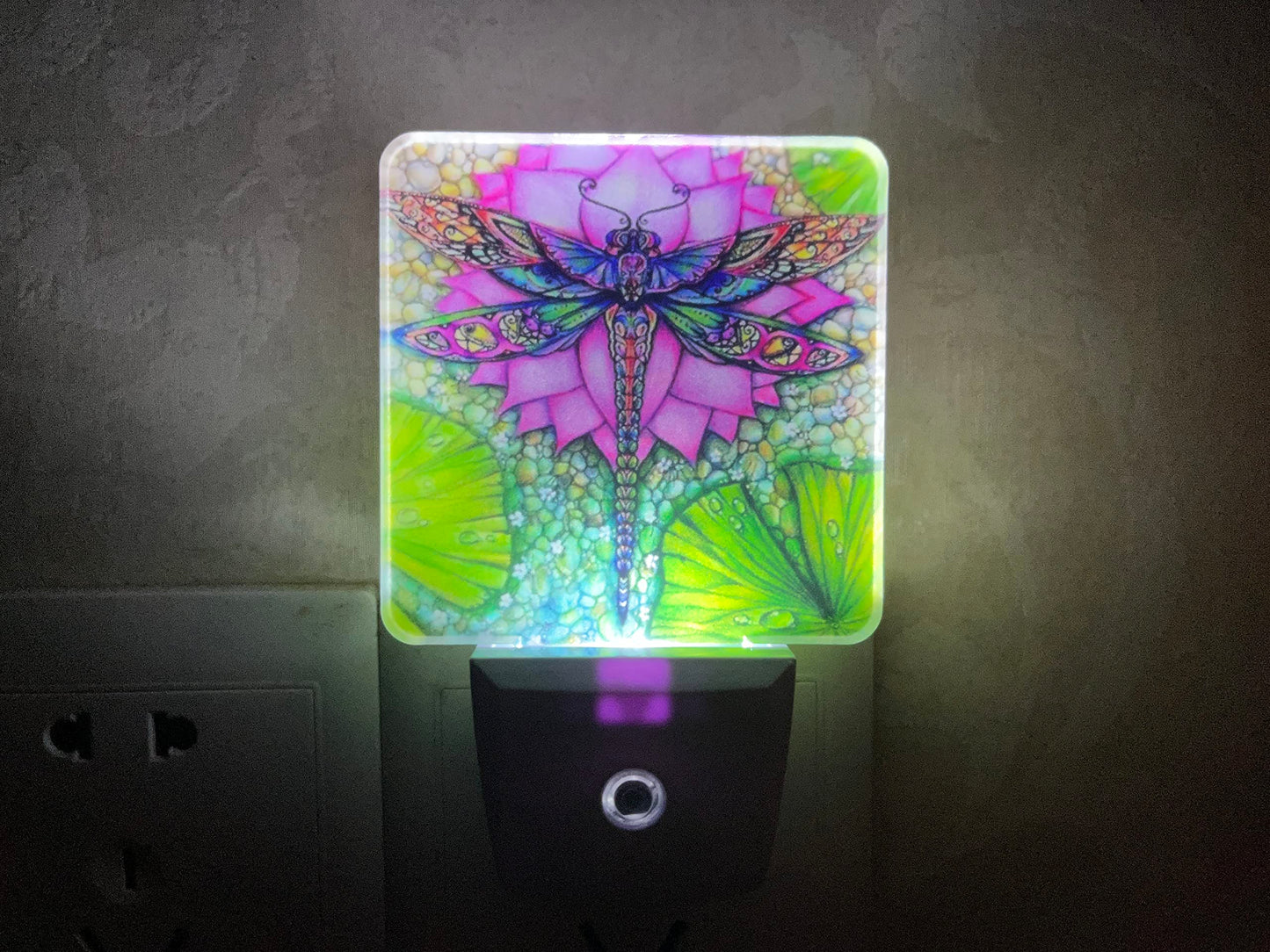 Dragonfly Night Light Plug In Led Lamp Night Lights For Bedroom Lotus Nightlight Decor For Kids Room Hallway Stairs Dimmable With Auto Sensor Adjustable Brightness Auto On/Off Dragonfly Gift For Women