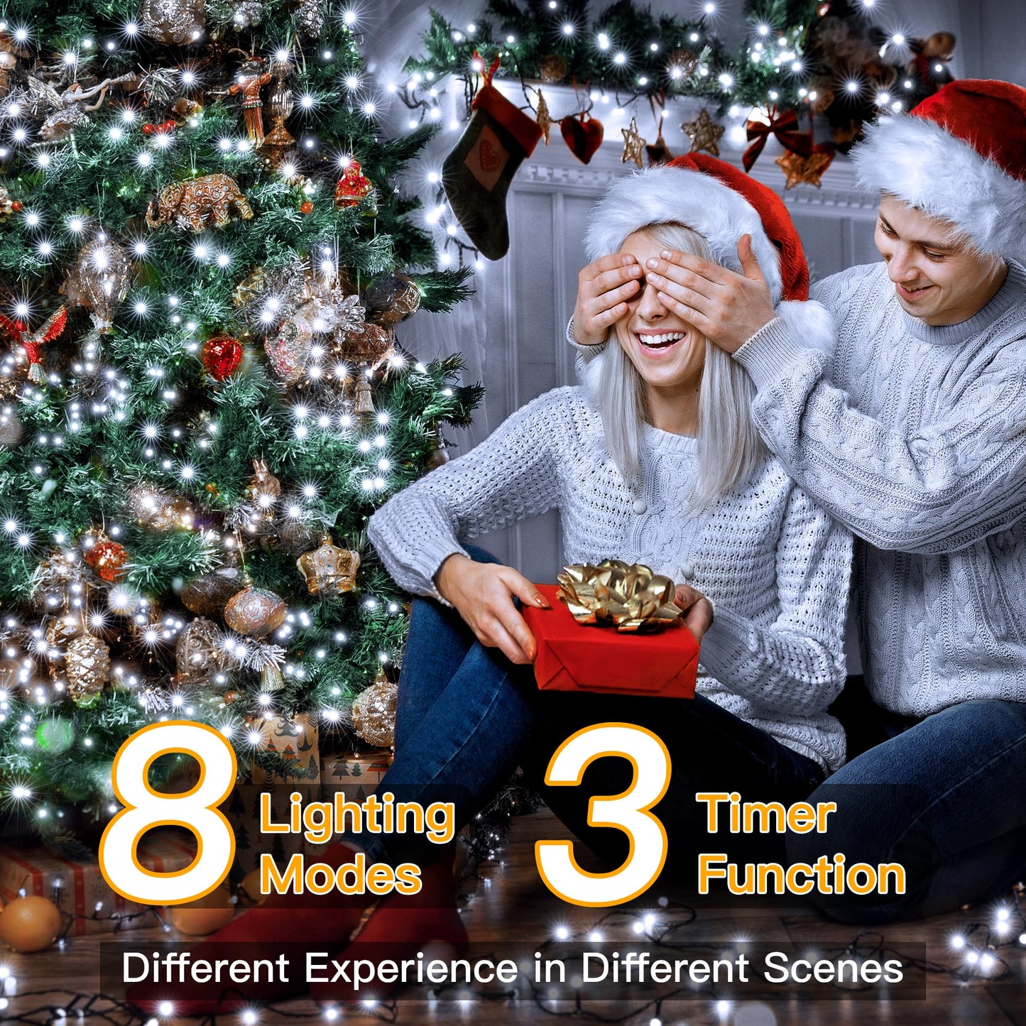 Ollny Christmas Lights, 500Led 164Ft Waterproof Cool White Tree Lights With Remote Timer, Model Hg-29V501C, 8 Modes For Outdoor Decor