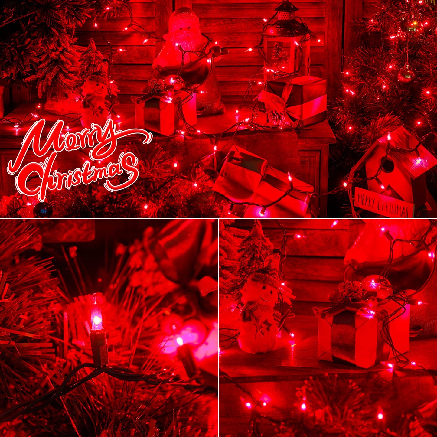 Hopolon Mini String Lights 50 Count 13 Feet Waterproof Red Indoor Outdoor Christmas Decor
