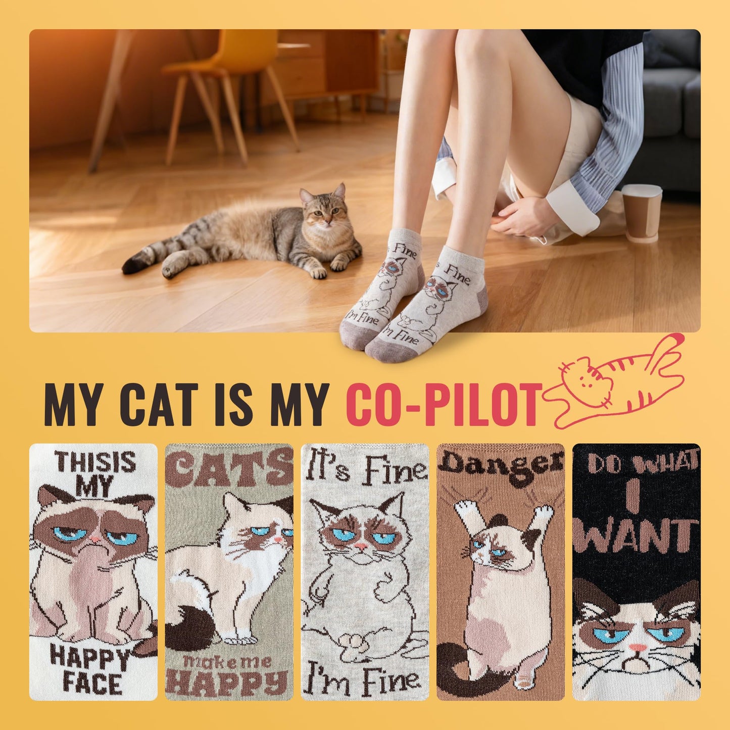 WARMVIN Cat Socks for Women Funny Animal Socks, Novelty Cute Sock for Cat Lover