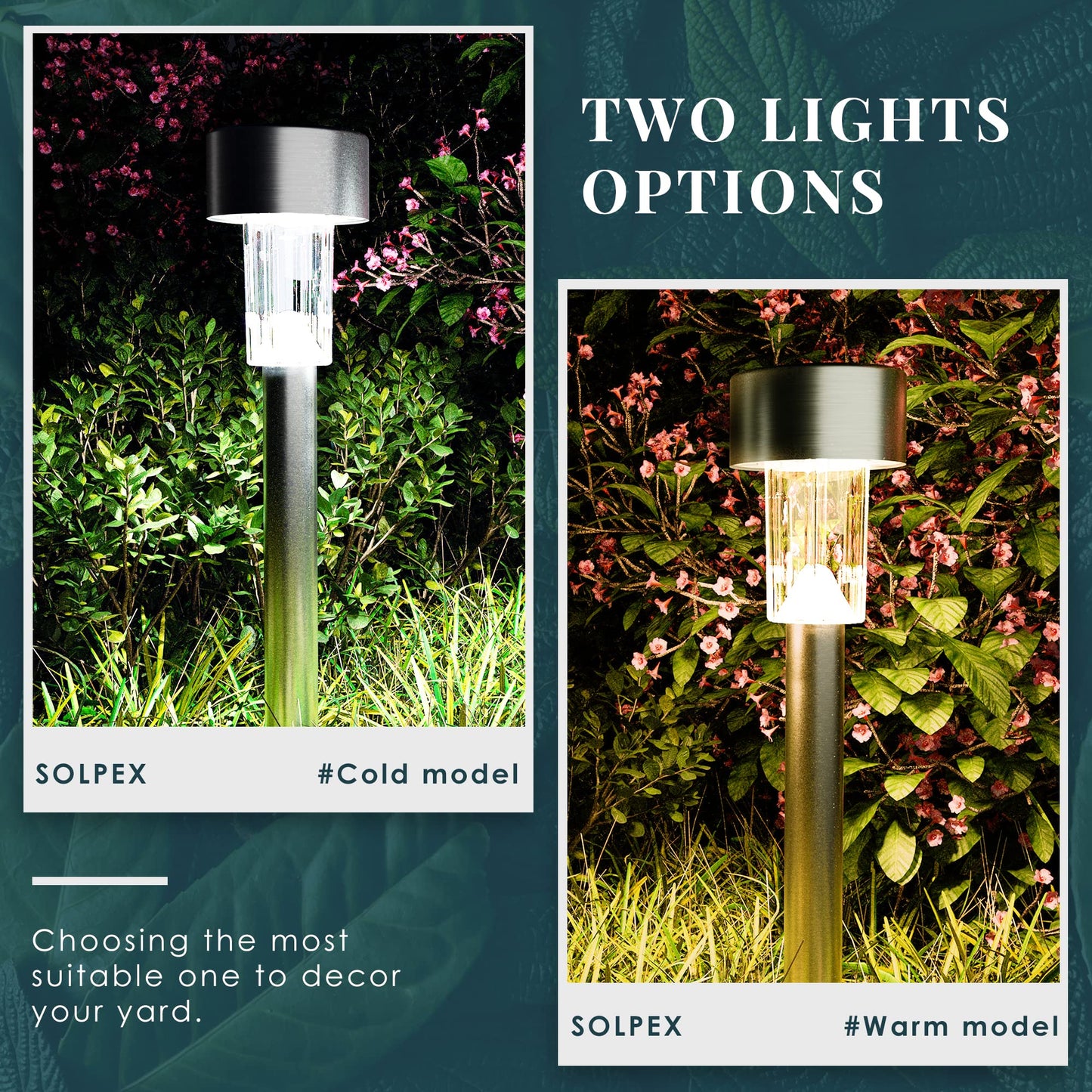 SOLPEX Solar Outdoor Lights 12 Pack, Stainless Steel, Waterproof LED Pathway Lighting, Cold White, Model 6982