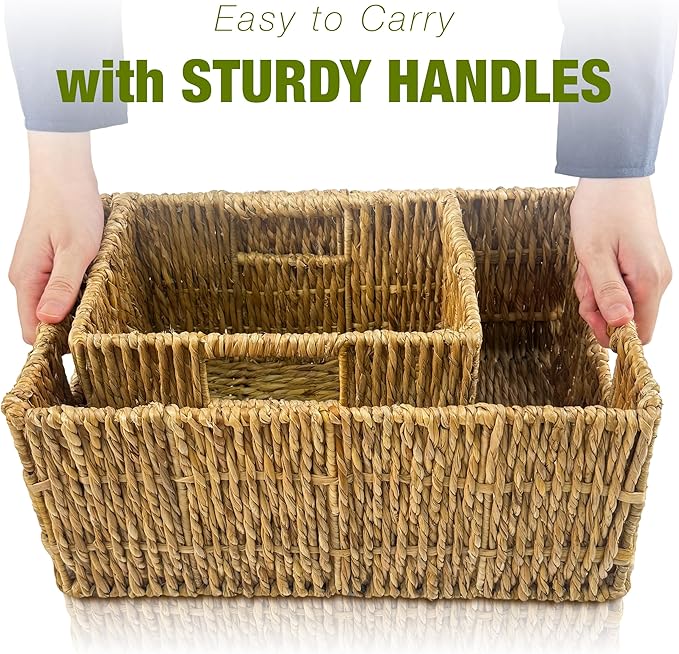Wicker Basket Set – Stackable Storage Bins for Organizing Pantry & Kitchen – 1 Medium Basket + 1 Small Baskets with Handle – Wicker Storage Baskets for Shelves & More