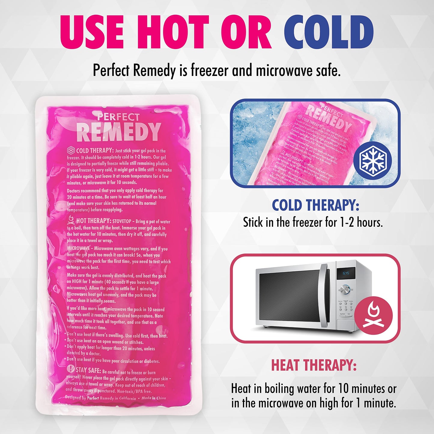 Perfect Remedy 2-Pack Gel Ice Packs for Injuries, Soft and Flexible Hot & Cold Compress, Soothing Ice Pack Aid for Sprains Strains & Soreness conditions, Alternative to Hot Water Bottles (Pink, Large)