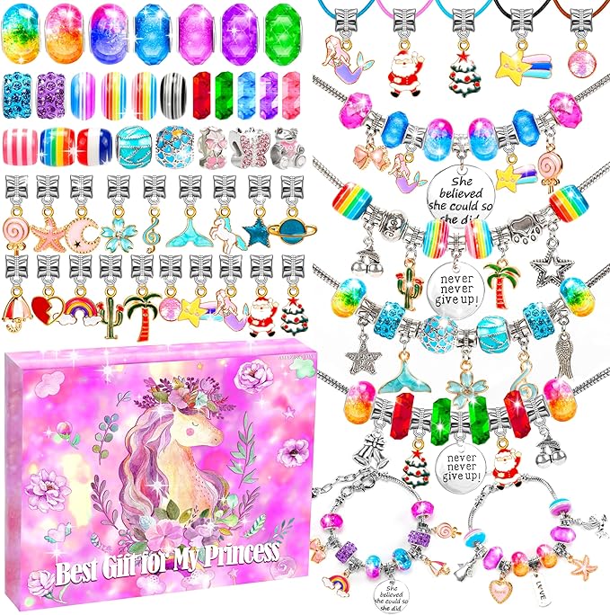 AMAZING TIME 130 Pcs Charm Bracelet Making Kit, Jewelry Toy for Girl Age 8-12 Beads Craft Set for 5 6 7 8 9 10 11 12 Year ...