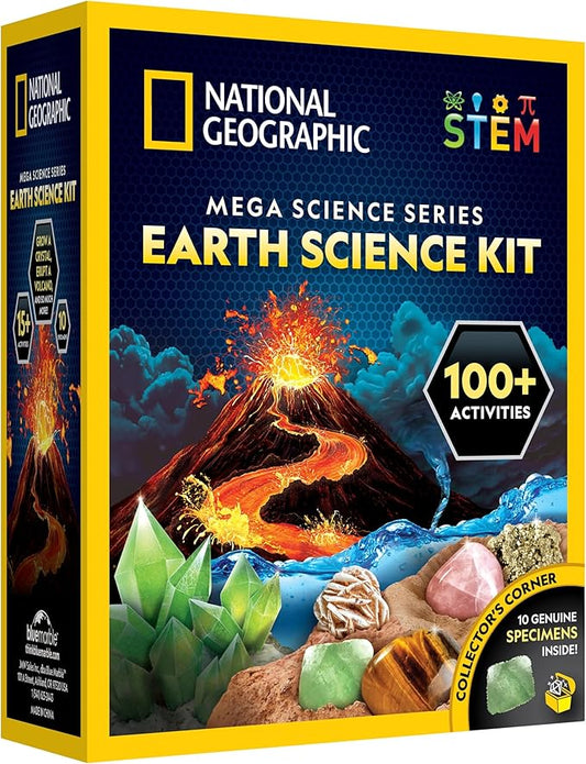 National Geographic Earth Science Kit – 100+ Science Experiments & Activities for Kids, Crystal Growing, Volcano Science K...