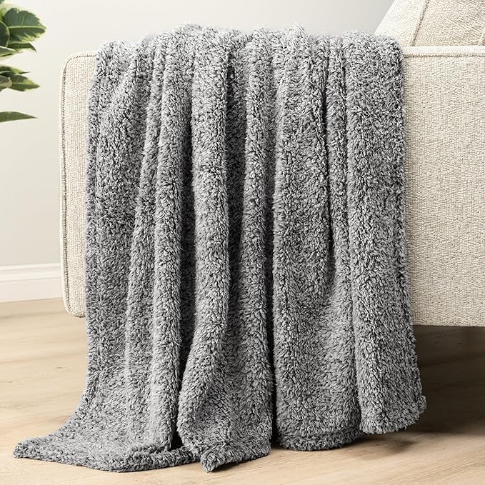 PAVILIA Sherpa Bed Blanket King Size, Heather Grey Plush Soft Cozy Blanket for Bed, Fluffy Lightweight Microfiber, Fuzzy All Season Blanket, 90x108 King
