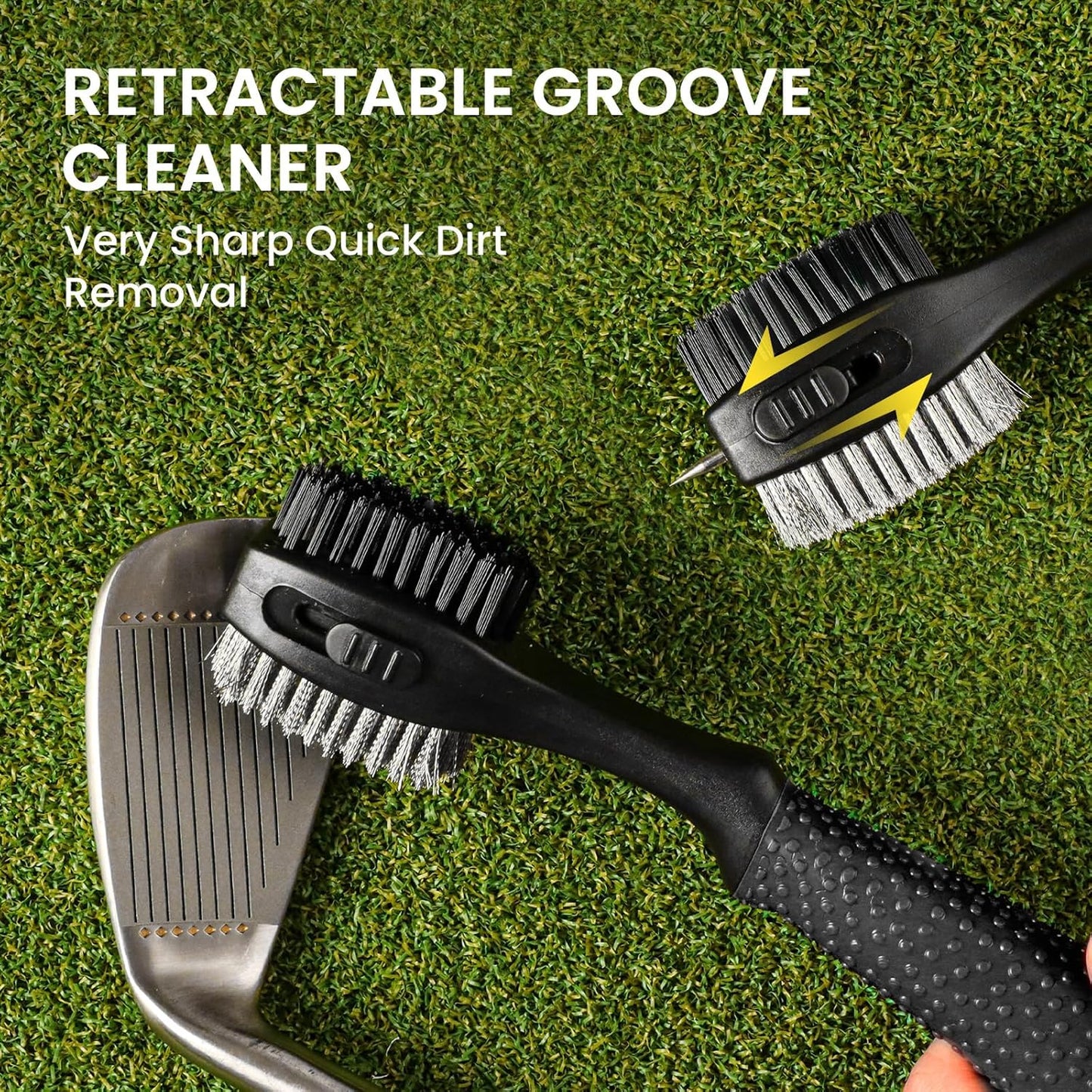FINGER TEN Retractable Golf Club Cleaner Brush with Magnetic Clip, Durable Nylon Groove Scrub Iron Sharpener Compact Design, Portable Wire Tool for Golf Club Ball Bag Cleaning