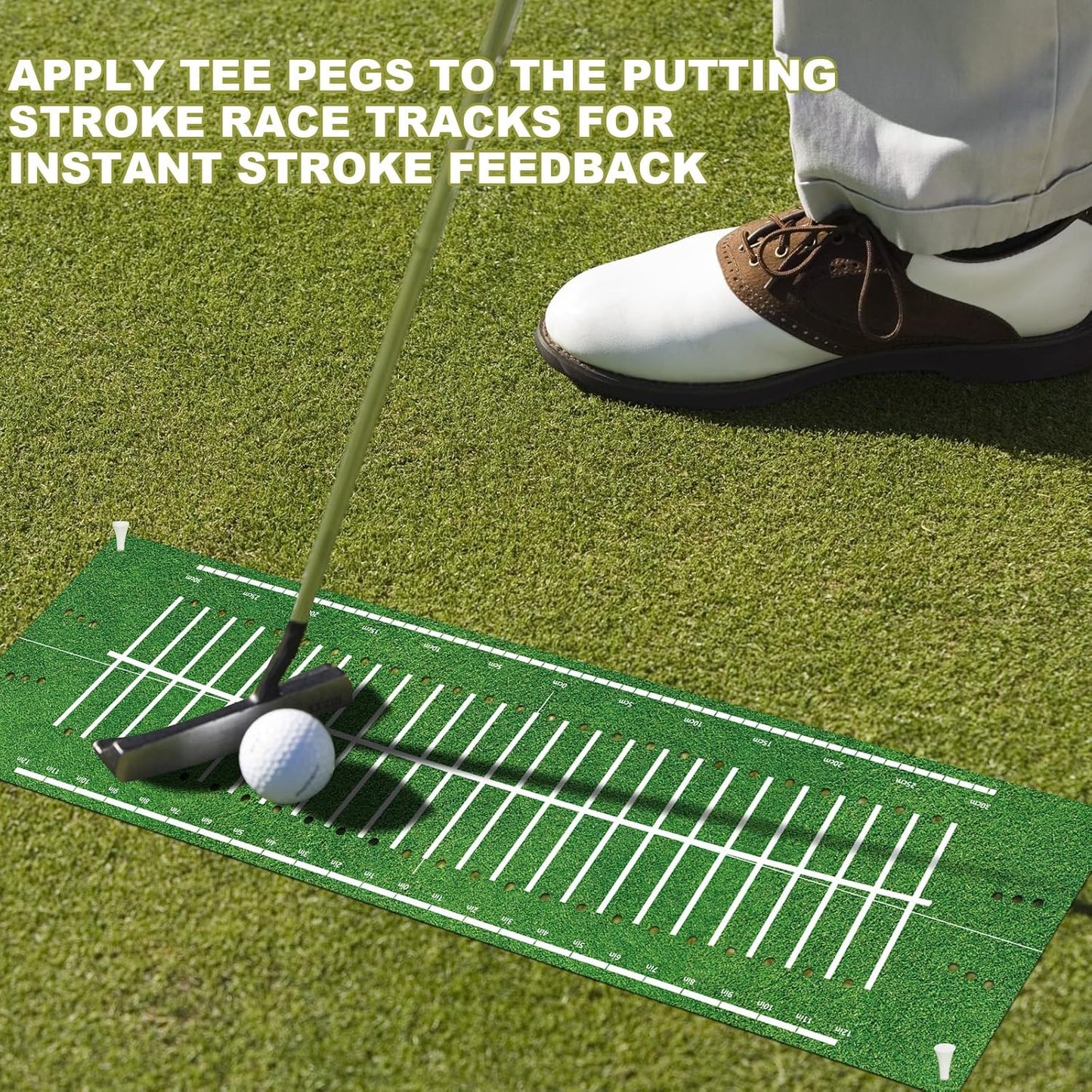 Golf Putting Mats Practice Indoor 30 x 8.27 Inch Golf Putting Practice Training Aid Alignment Track Green Mat Exercise Putter Training Supplies