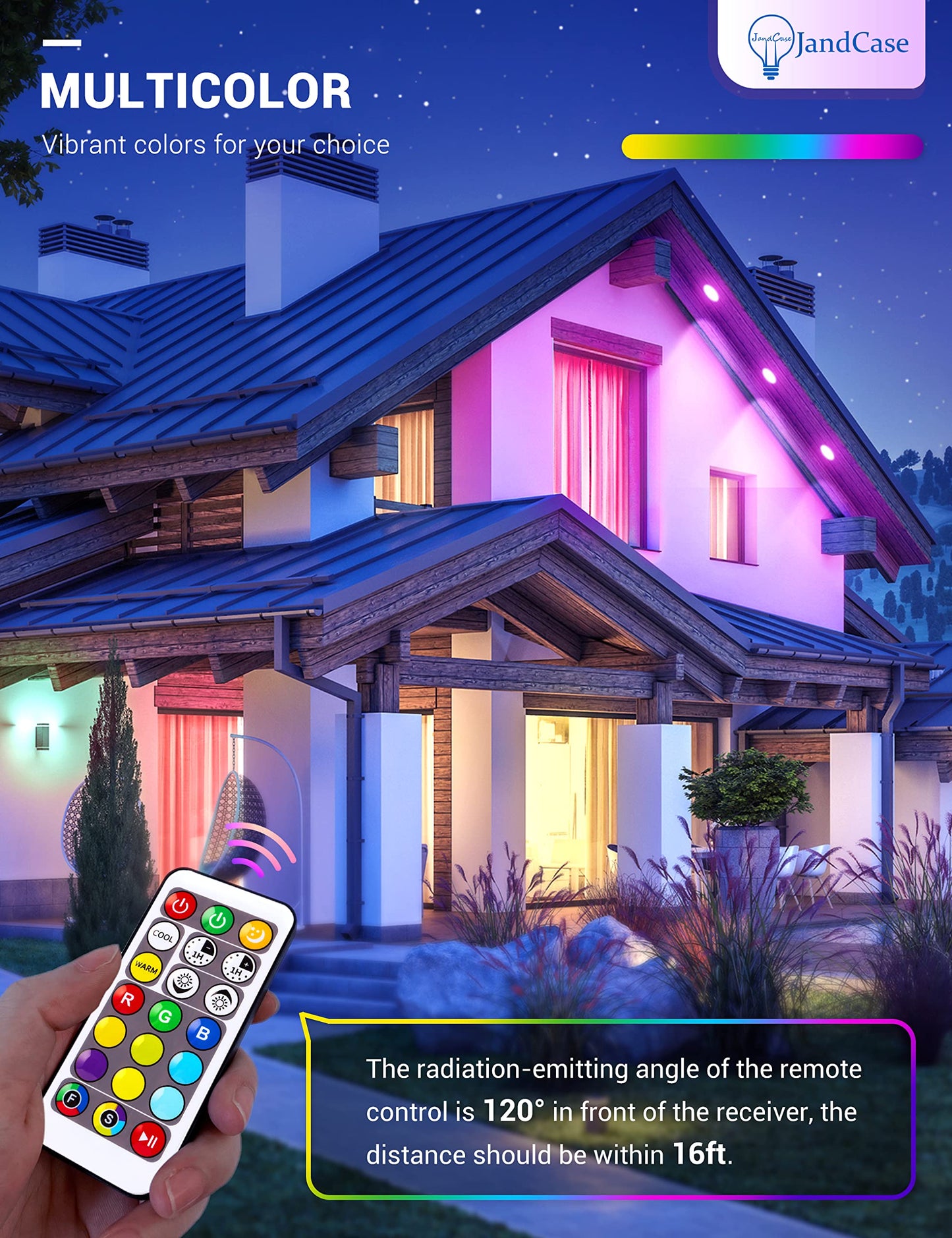 JandCase BR30 LED Light Bulb, RGB+Warm+Cool White, 12W (100W Equivalent), Dimmable, Remote Control, 2 Pack, Multi Color