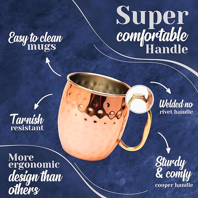 Stainless Steel Lined Copper Moscow Mule Cups Set of 96 (19oz) | Food Safe | High Grade Stainless Steel Mug w/New Thumb Rest | Tarnish-Resistant Steel Interior