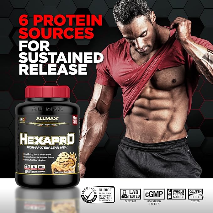 ALLMAX HEXAPRO, Cookies & Cream - 2 lb - 25 Grams of Protein Per Serving - 8-Hour Sustained Release - Zero Sugar - 21 Servings