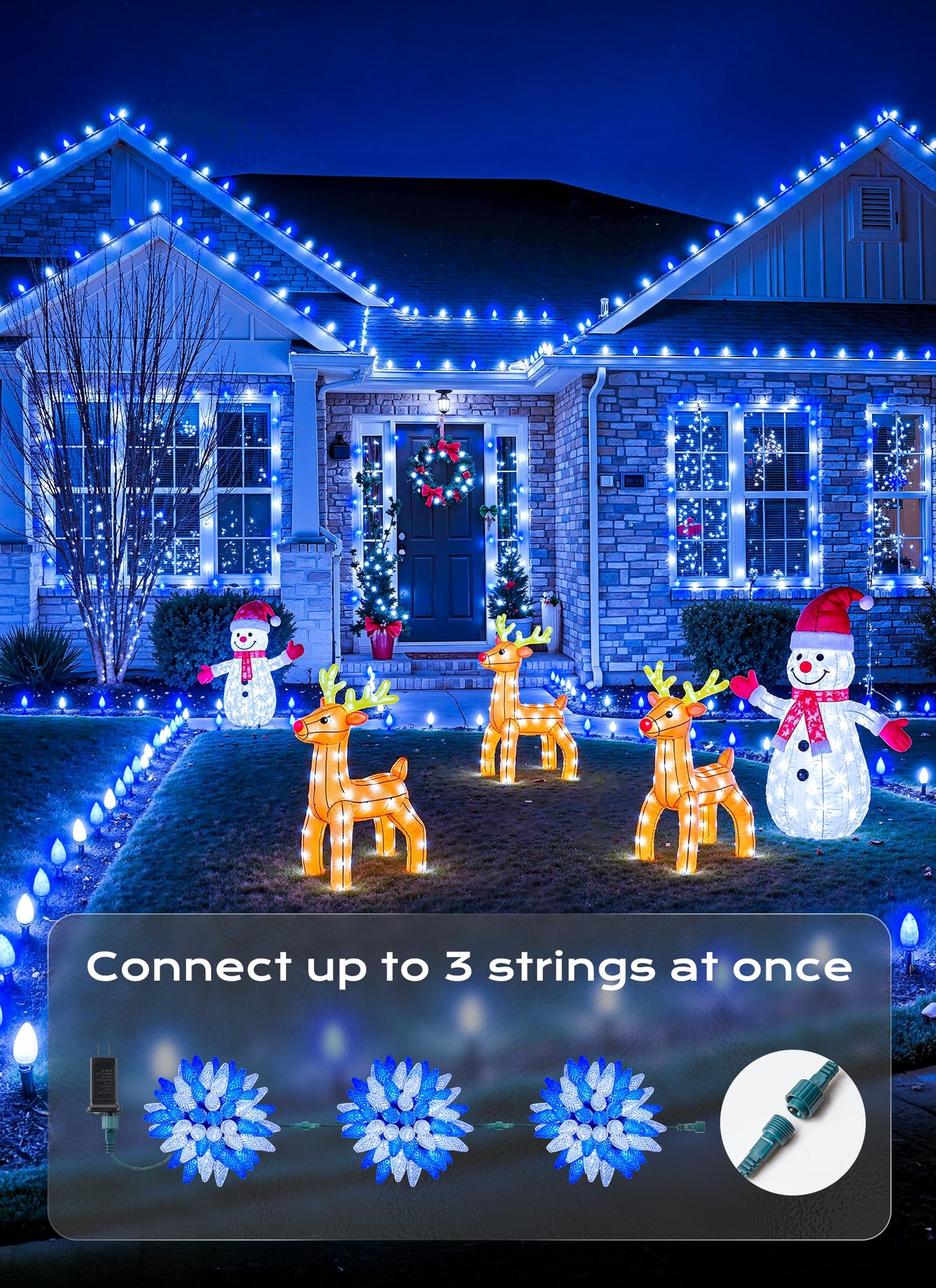 C9 Christmas Outdoor Lights  72 Ft 110 Led C9 String Lights  8 Modes & Timer Extendable Waterproof For Christmas Tree Indoor Outdoor Roofline Patio Outside Garden Backyard Xmas Decor  Blue White