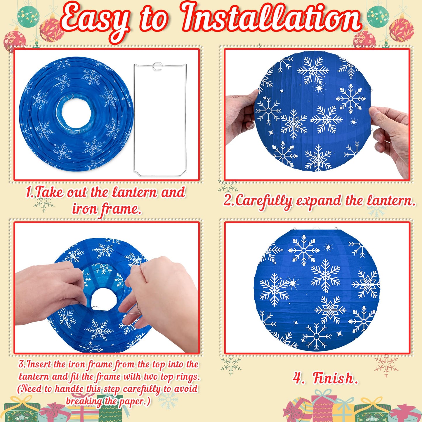 Renbuzhu 13Pcs Christmas Decorations Ornaments Set - 9 Red Green Blue Hanging Paper Lanterns  4 Pom Poms For Indoor  Home  Xmas Party  Porch Decor