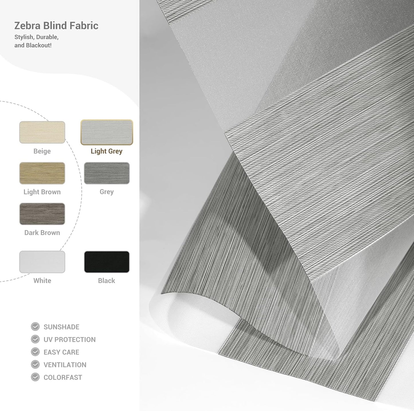Cordless Zebra Blinds for Windows, Blackout Interior Blinds,Easy to Install,UV Protection,for Offices and Home,Custom Roller Shades, Mousse Light Grey,56" W x 80" H