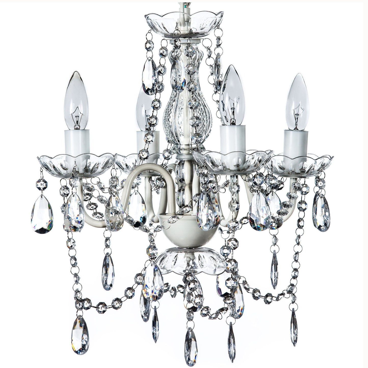 Gypsy Color 4 Light Flush Mount Chandelier, Crystal White, Acrylic Crystals, Metal Frame, H17.5”Xw15”, Model Sk-Zxkt-Gvy7