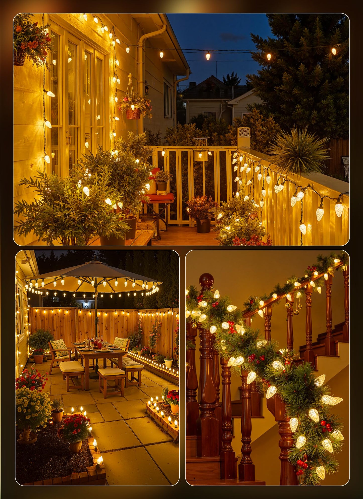 C9 Christmas Lights Outdoor  72 Ft 110 Led C9 String Lights  8 Modes & Timer Connectable Waterproof For Christmas Tree Light Indoor Outdoor Roofline Patio Outside Garden Yard Xmas Decor  Warm White