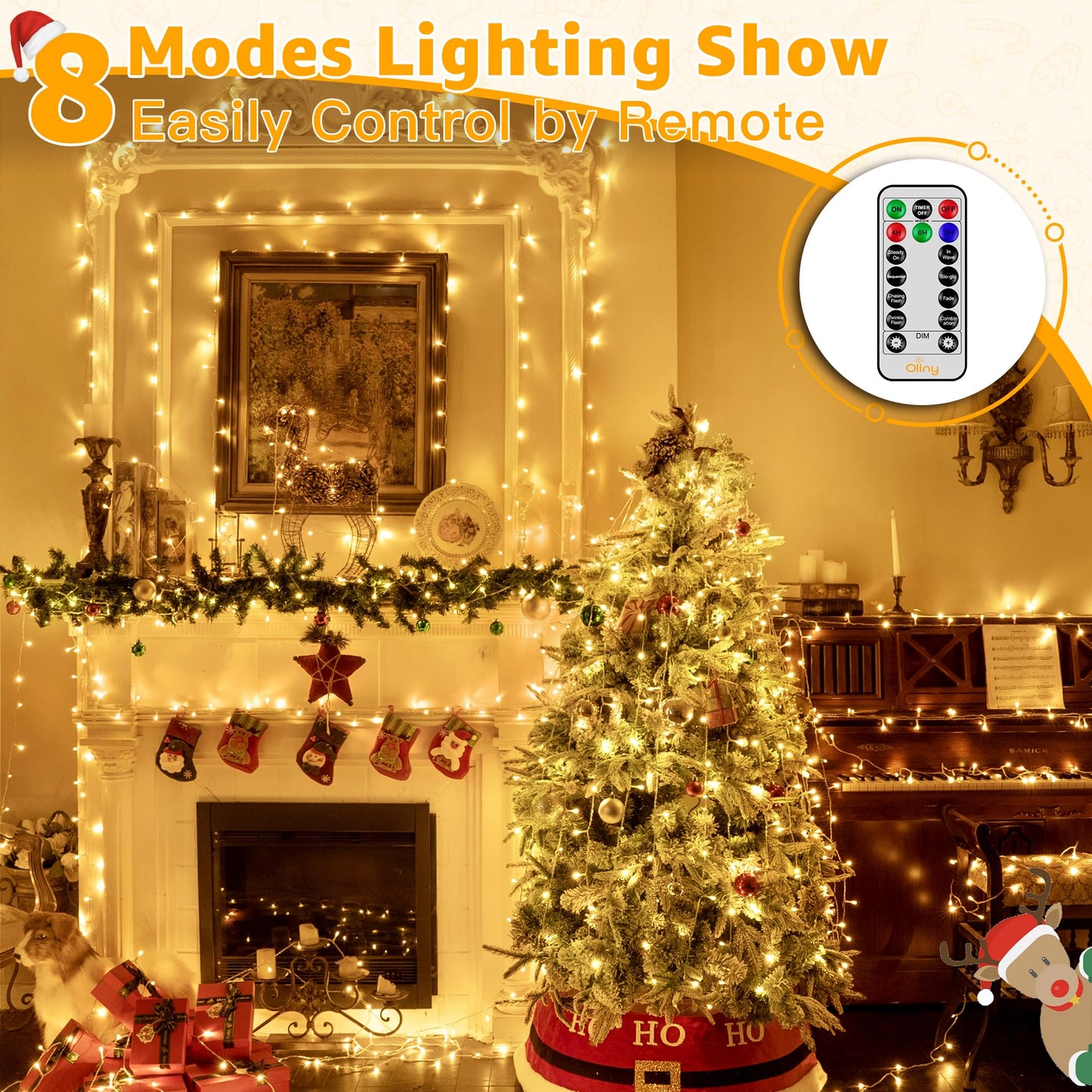 Ollny 800Led Warm White Outdoor Christmas Lights, Waterproof Dimmable Fairy Lights With Remote, Model Hg-29V802C