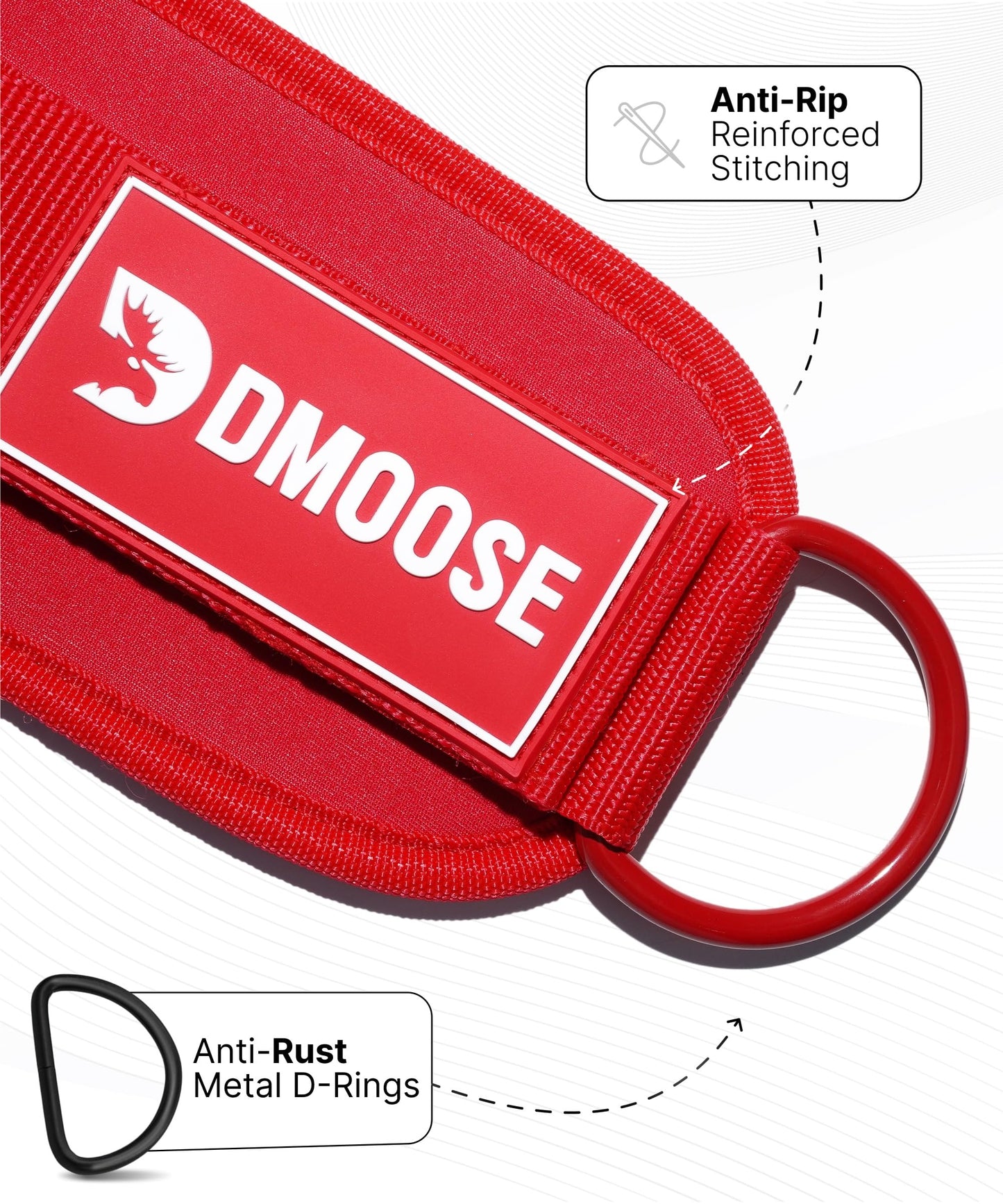 DMoose Fitness Ankle Straps for Cable Machines - One Size Fit Premium Padding, Glute Kickback Ankle Strap for Women & Men, Cable Attachments for Gym, Booty Workouts & Hip Abductors (All Red - Pair)