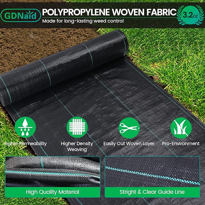 Weed Barrier 6ftx100ft Landscape Fabric Roll, Premium 3.2oz Black Weed Barrier Fabric Garden Landscaping Fabric