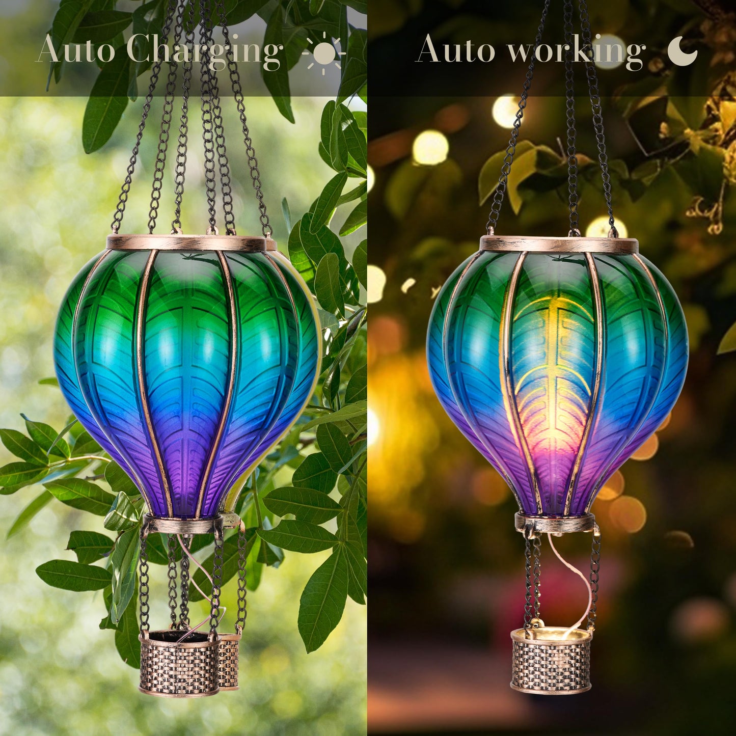 TERESAS COLLECTIONS Hot Air Balloon Solar Lantern, Flickering Flame Hanging Light, Multicolor Plastic, Model 1