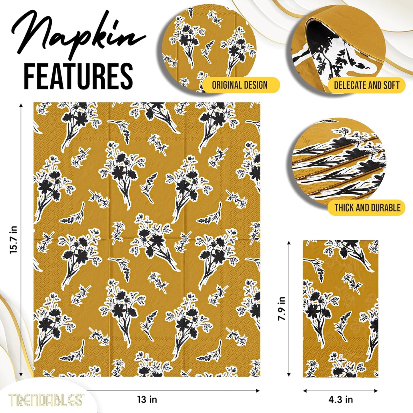 Trendables Floral Napkins for decoupage 200 Pcs 3 Ply floral paper napkins decorative Guest Towels Disposable Bathroom, Flower Design For Tea Party Decorations, Dinners & Weddings