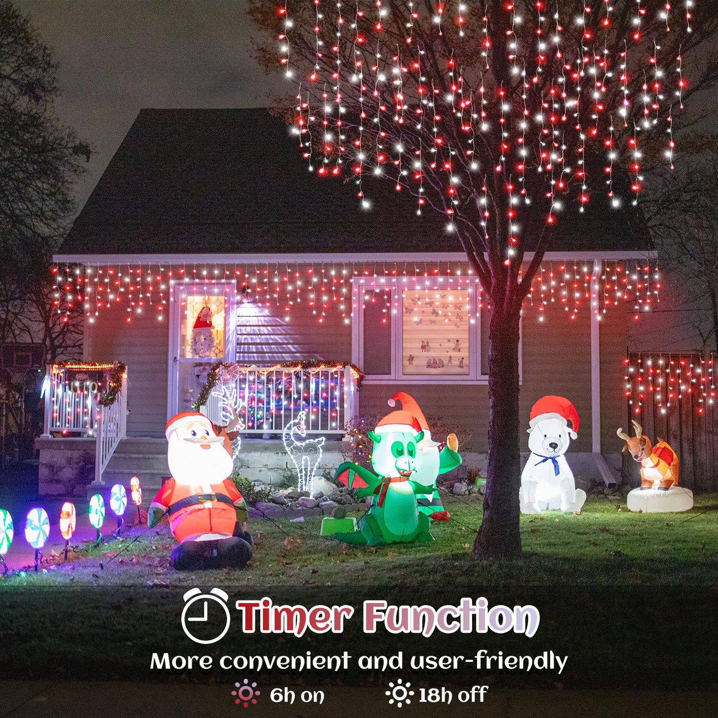 132Ft Icicle Lights For Outside  Red And White Christmas Lights Outdoor Indoor  1280 Led Twinkle With 240 Drops Short Curtain For Thanksgiving Room Home Wall Bedroom Window Decoration