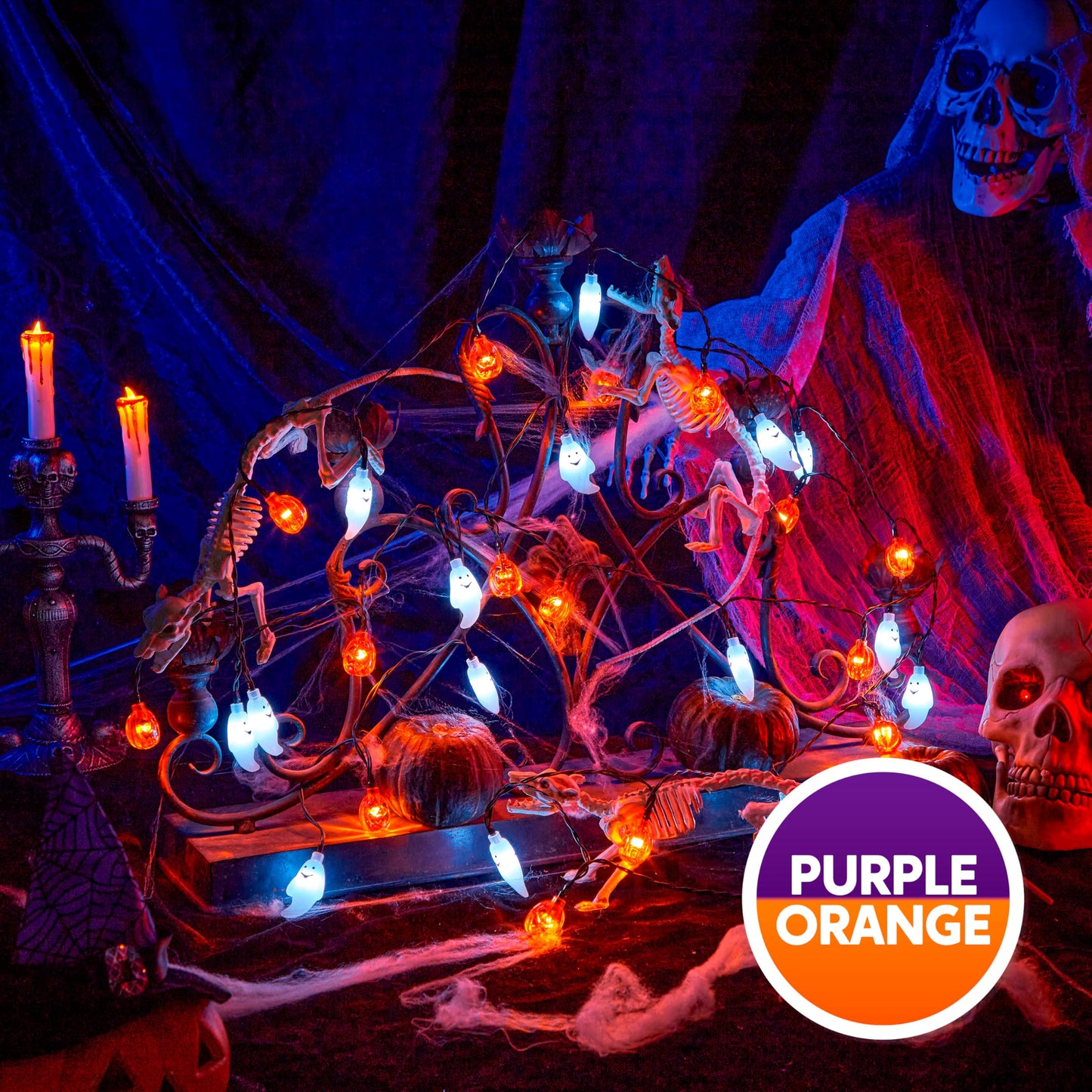 JOYIN Halloween String Lights, 30 LED Ghost Pumpkin, 19.7FT, 8 Lighting Modes, Battery Operated, Orange/White