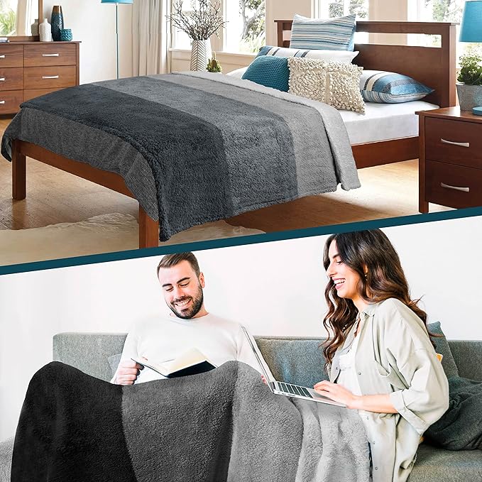 PAVILIA Sherpa Ombre Throw Blanket for Couch | Fuzzy Plush Cozy Microfiber Fleece Couch Blanket | Gradient Decorative Accent Throw | 60x80 Inches Charcoal Grey