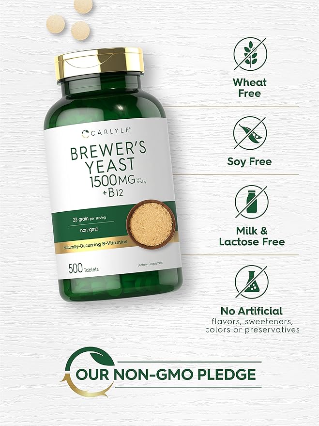 Carlyle Brewers Yeast Tablets with Vitamin B12 | 500 Count | 1500mg | Non-GMO