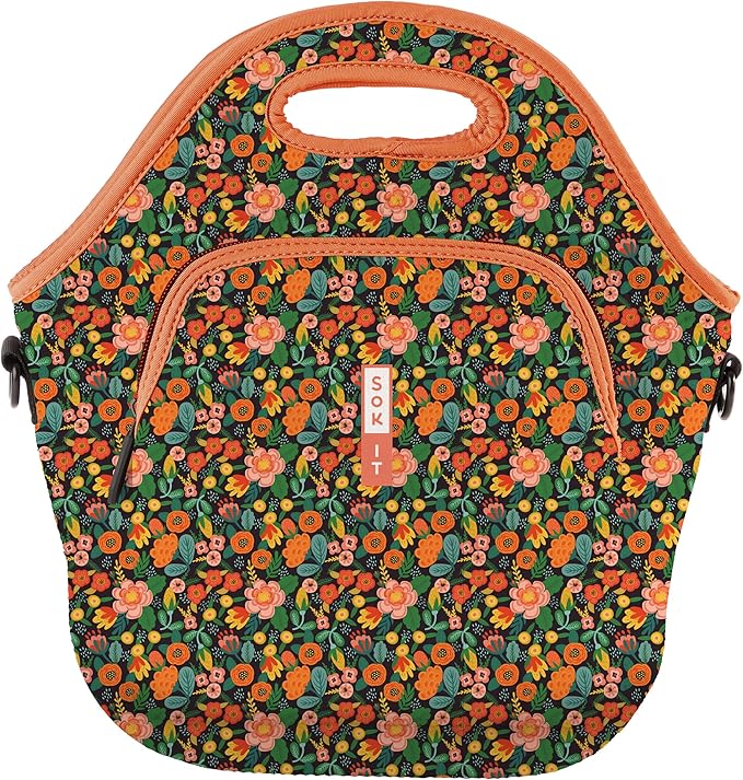Sok It LunchTote Zippered Bag Insulated Neoprene Caddy (Floral Affair, X-Large 6.5 Quart Lunch Tote)