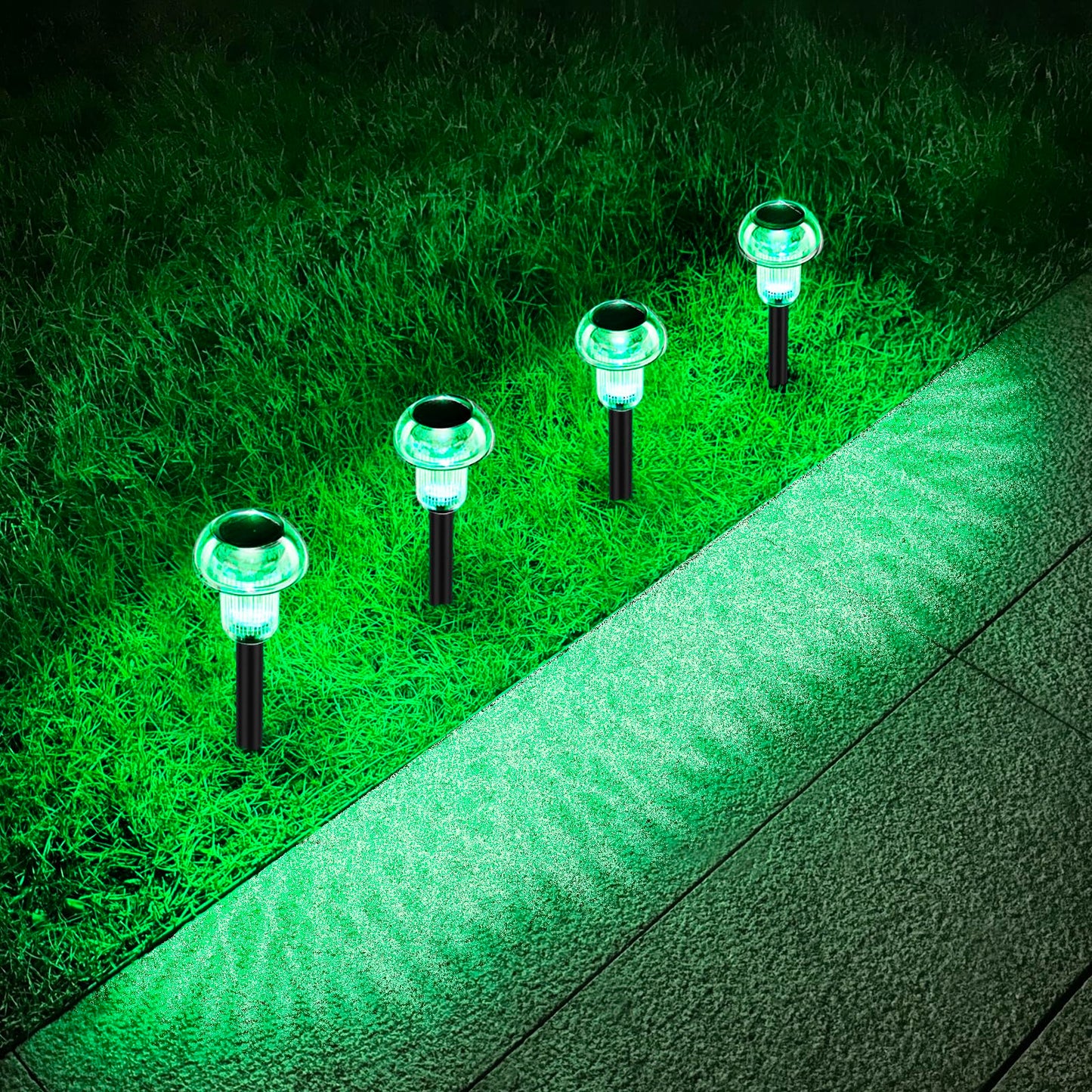 COZY-PAVILION Halloween Solar Pathway Lights, 4-Pack Green LED, Waterproof, Model SLMG-6S4, Acrylic, ABS Plastic
