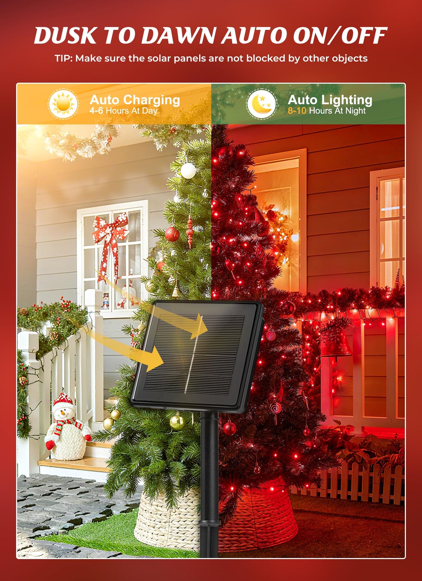 Brightown 2 Pack Solar String Lights Outdoor  Total 144Ft 400 Led Twinkle Fairy Lights Waterproof With 8 Modes Auto On/Off For Patio Tree Garden Party Home Wedding Christmas Decorations (Red)