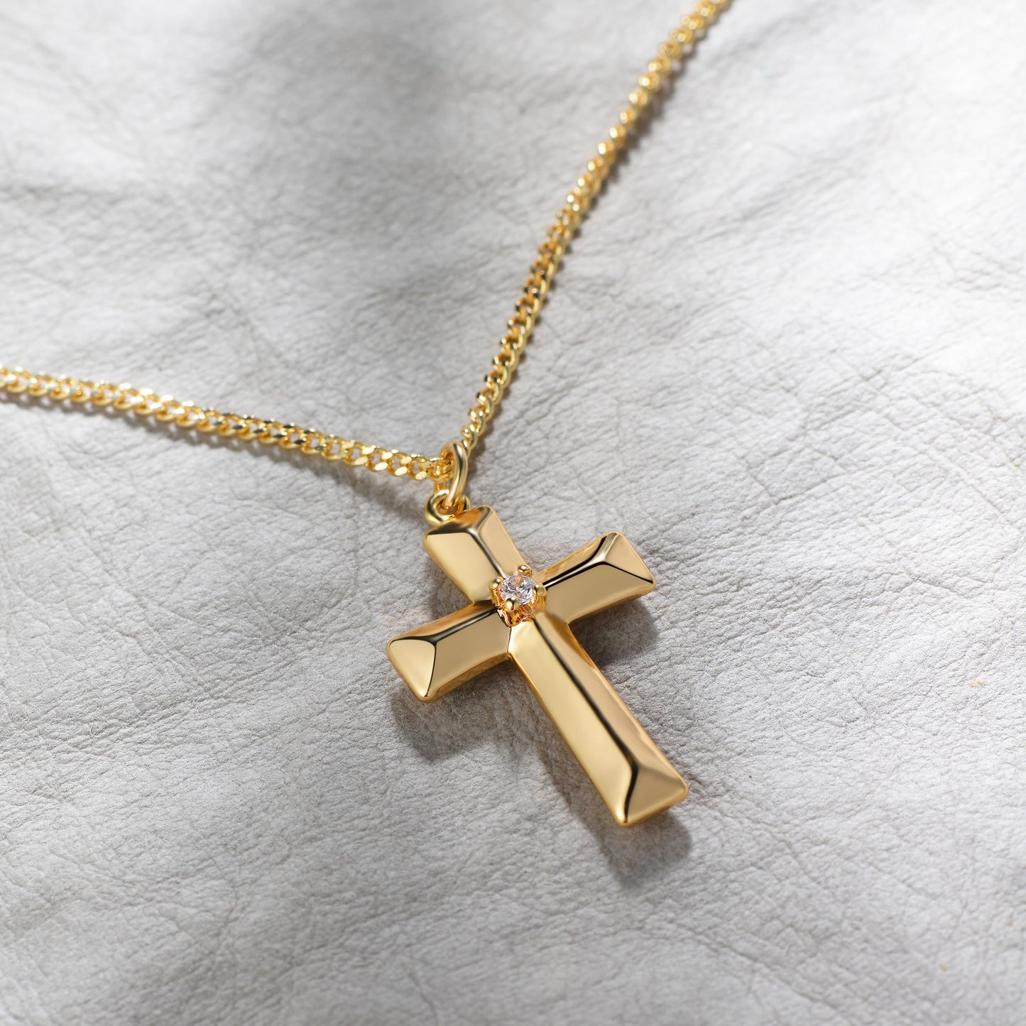 Fettero 14K Gold Plated Cross Necklace, Cross Faith Stereoscopic Pendant Dainty Chain Simple Tiny Zircon Jewelry Gift for Women